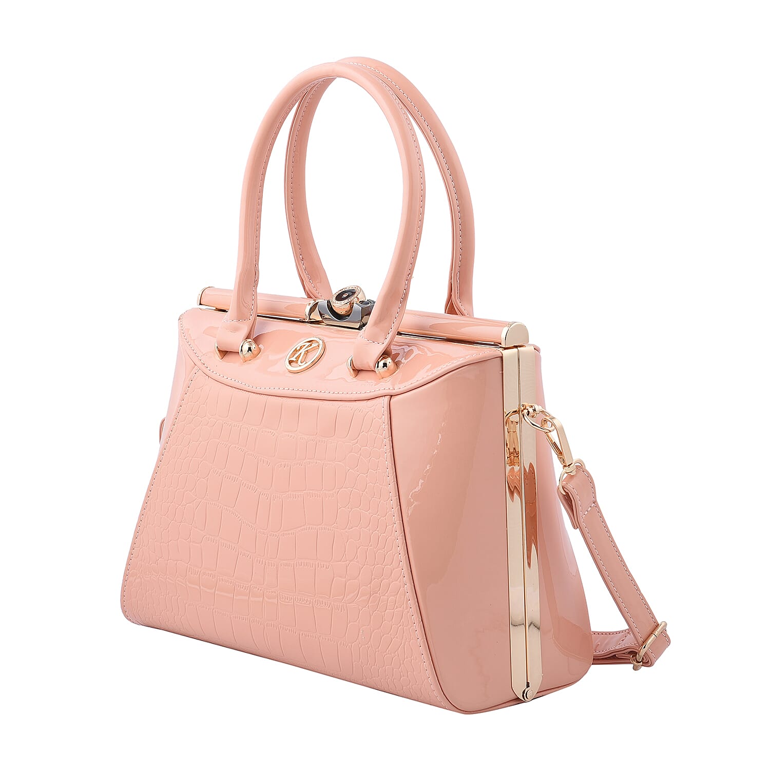 BOUTIQUE COLLECTION Croc Pattern Satchel Bag with Detachable and Adjustable Shoulder Strap (Size 30x13x22 Cm) - Pink
