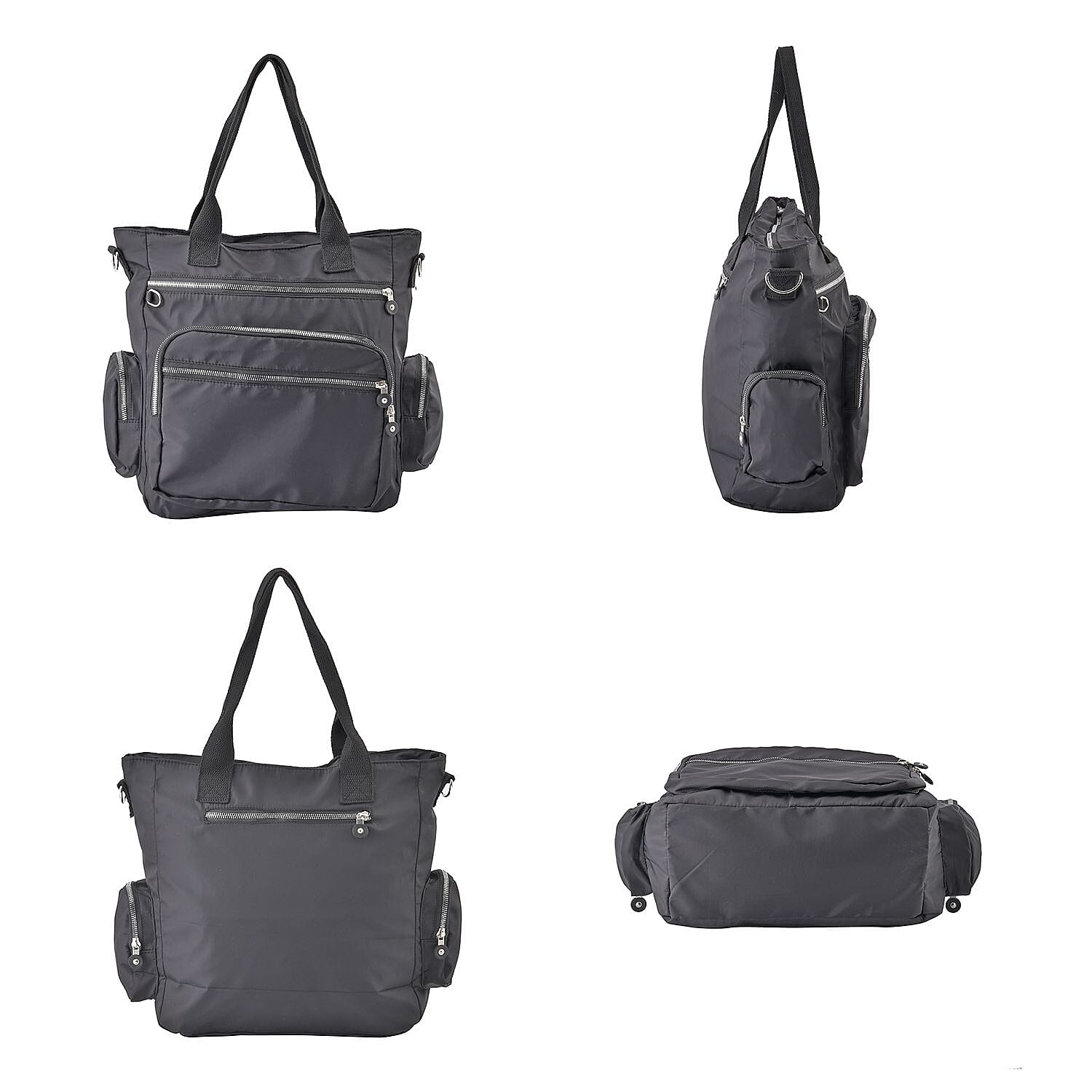 Multi Pockets Tote Bag with Handel Drop and Shoulder Strap (Size 36x33x15 Cm) - Black
