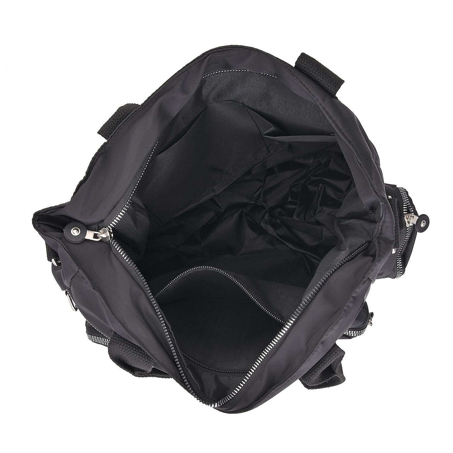 Multi Pockets Tote Bag with Handel Drop and Shoulder Strap (Size 36x33x15 Cm) - Black