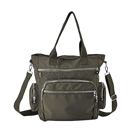 Multi-Pocket Satchel Bag with Detachable Shoulder Strap - Green