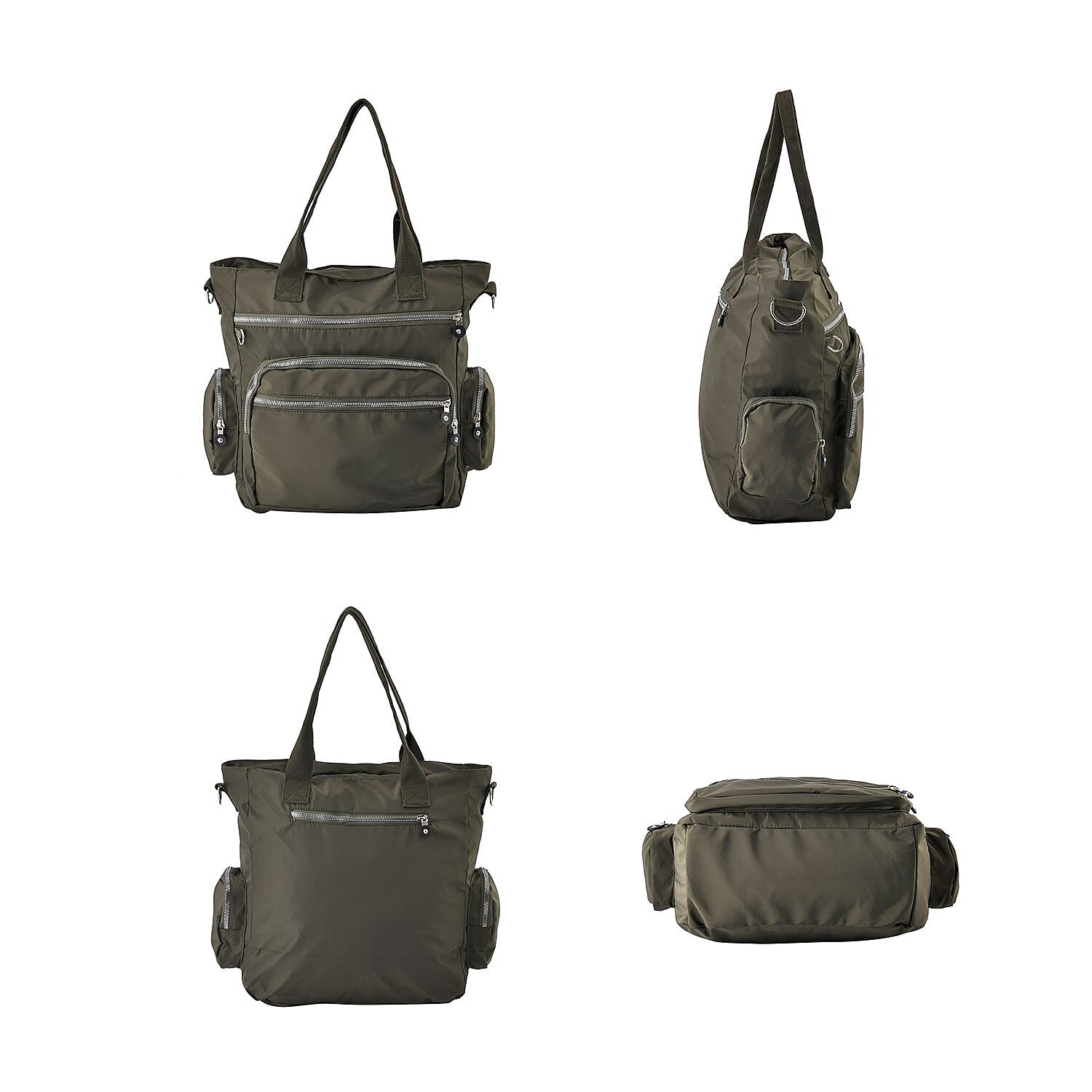 Multi-Pocket Satchel Bag with Detachable Shoulder Strap - Green