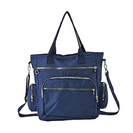 Multi Pockets Tote Bag with Handle Drop and Shoulder Strap - Navy
