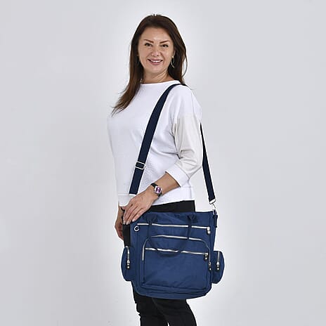 Multi Pockets Tote Bag with Handle Drop and Shoulder Strap - Navy