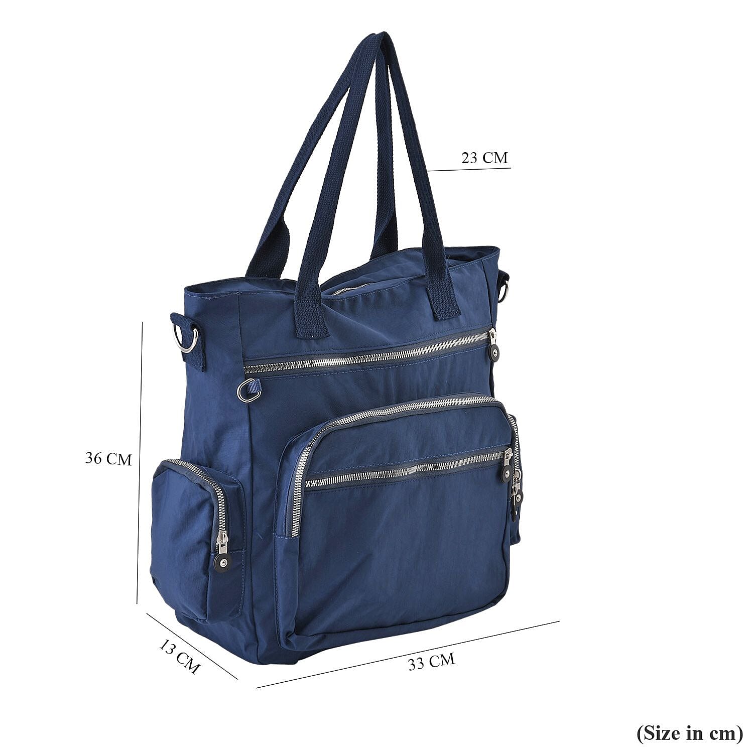 Multi Pockets Tote Bag with Handle Drop and Shoulder Strap (Size 36x33x15 Cm) - Navy