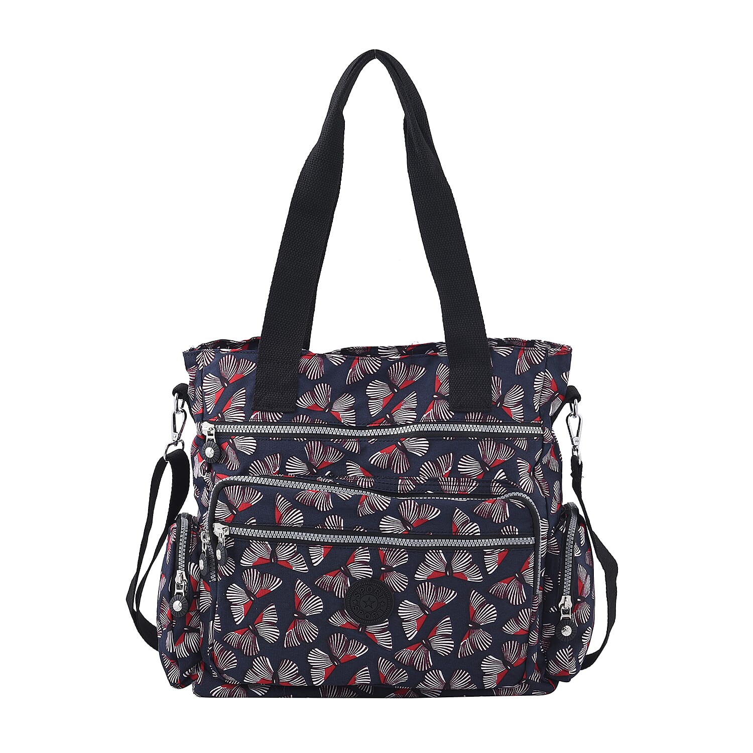 lifestyle-Color Black Butterfly pattern Size/Profile Tote bag Wall (exterior) Nylon Lining (Interior) polyester 