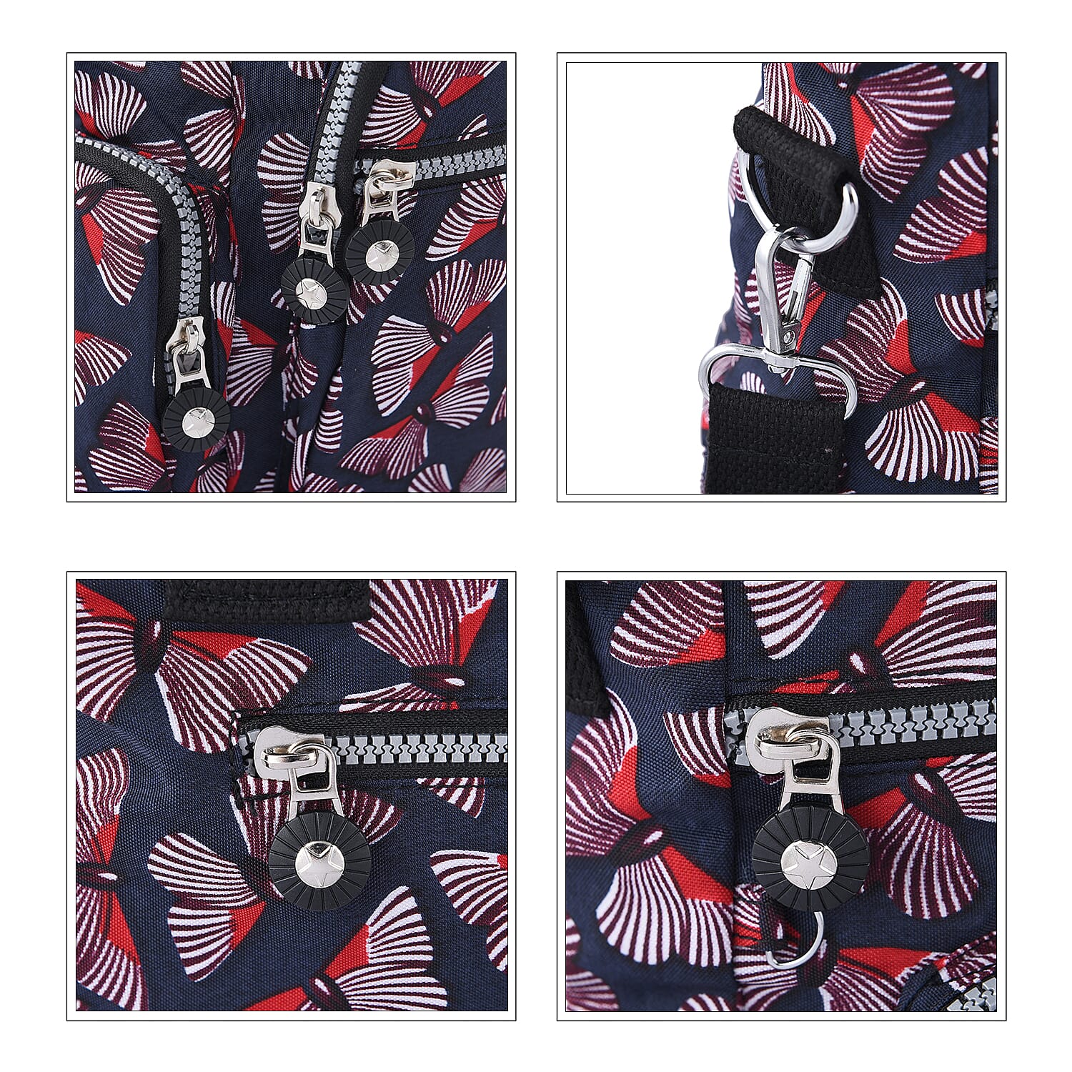 lifestyle-Color Black Butterfly pattern Size/Profile Tote bag Wall (exterior) Nylon Lining (Interior) polyester 