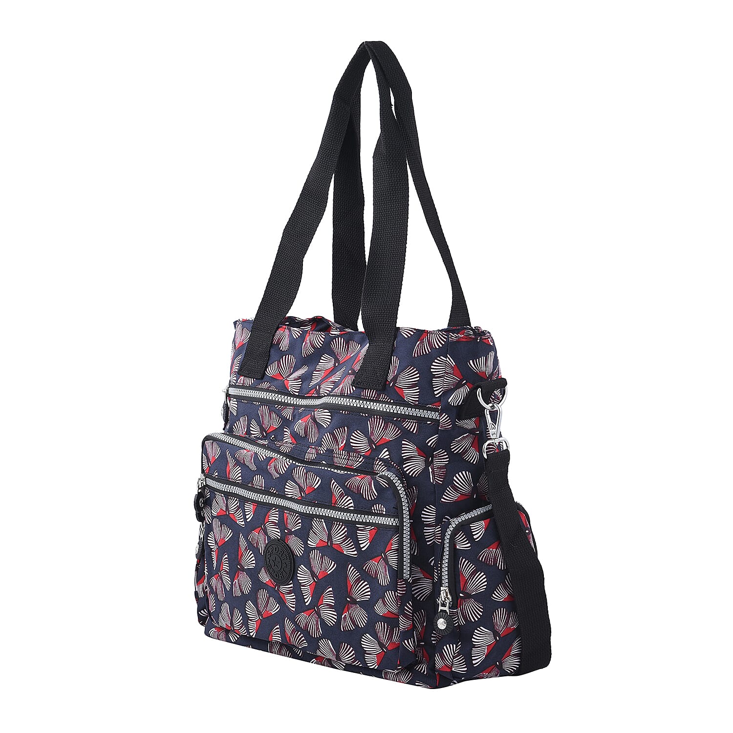 lifestyle-Color Black Butterfly pattern Size/Profile Tote bag Wall (exterior) Nylon Lining (Interior) polyester 