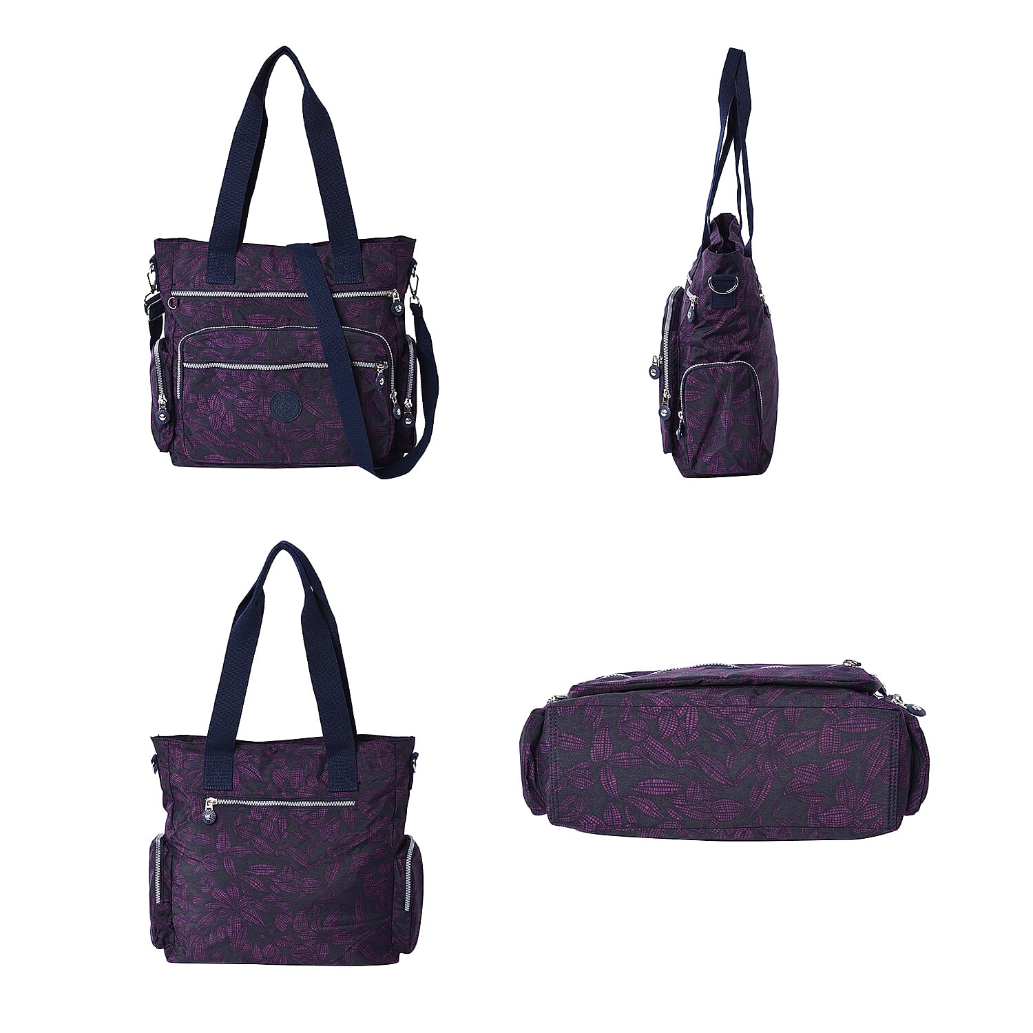 Leaf Pattern Tote Bag with Handle Drop and Shoulder Strap (Size 36x33x15 Cm) - Black