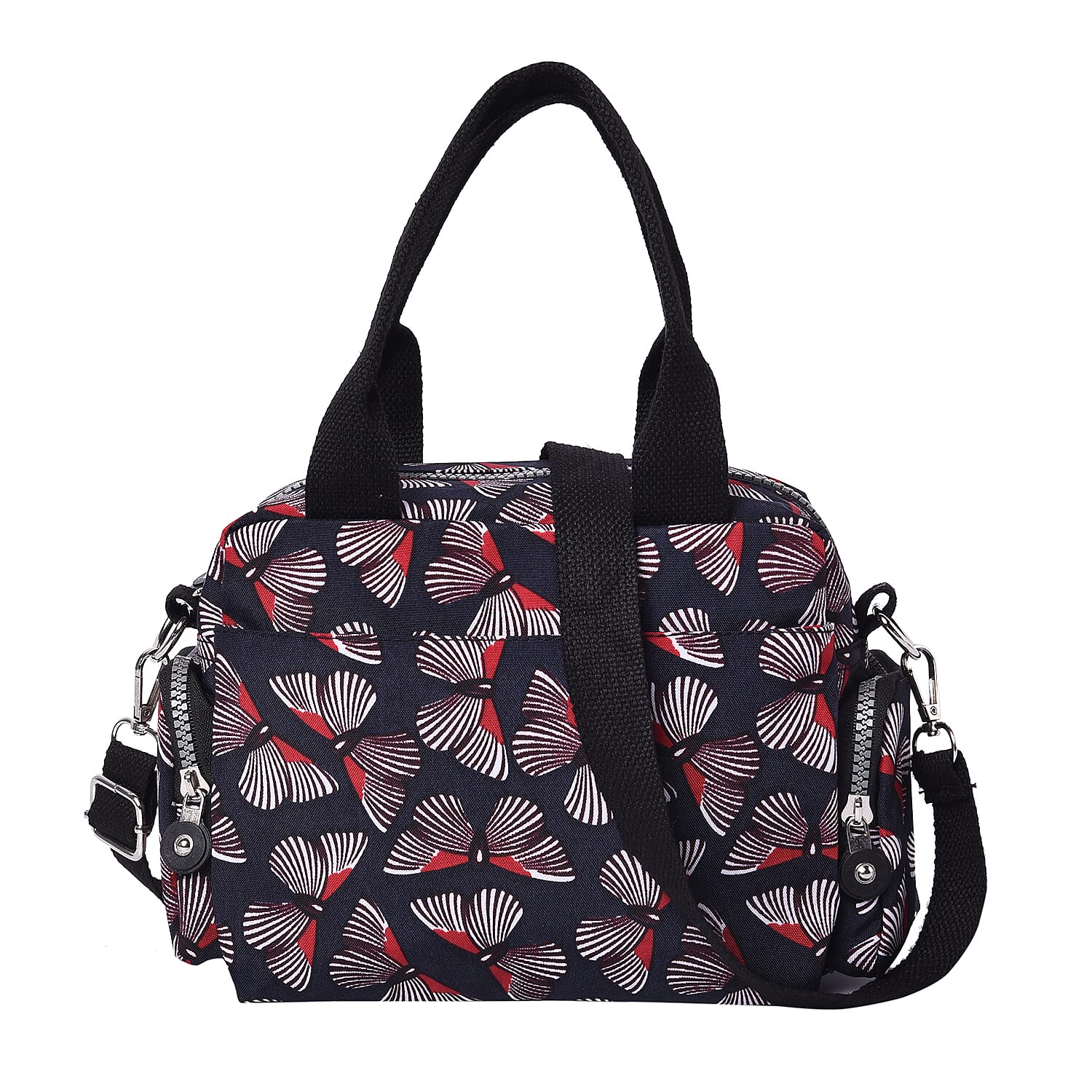 Butterfly pattern cross body bag This multi-pocket cross body bag has ample room to carry all your essentials for outdoor activity Exterior is made of high quality nylon fabric Polyester 