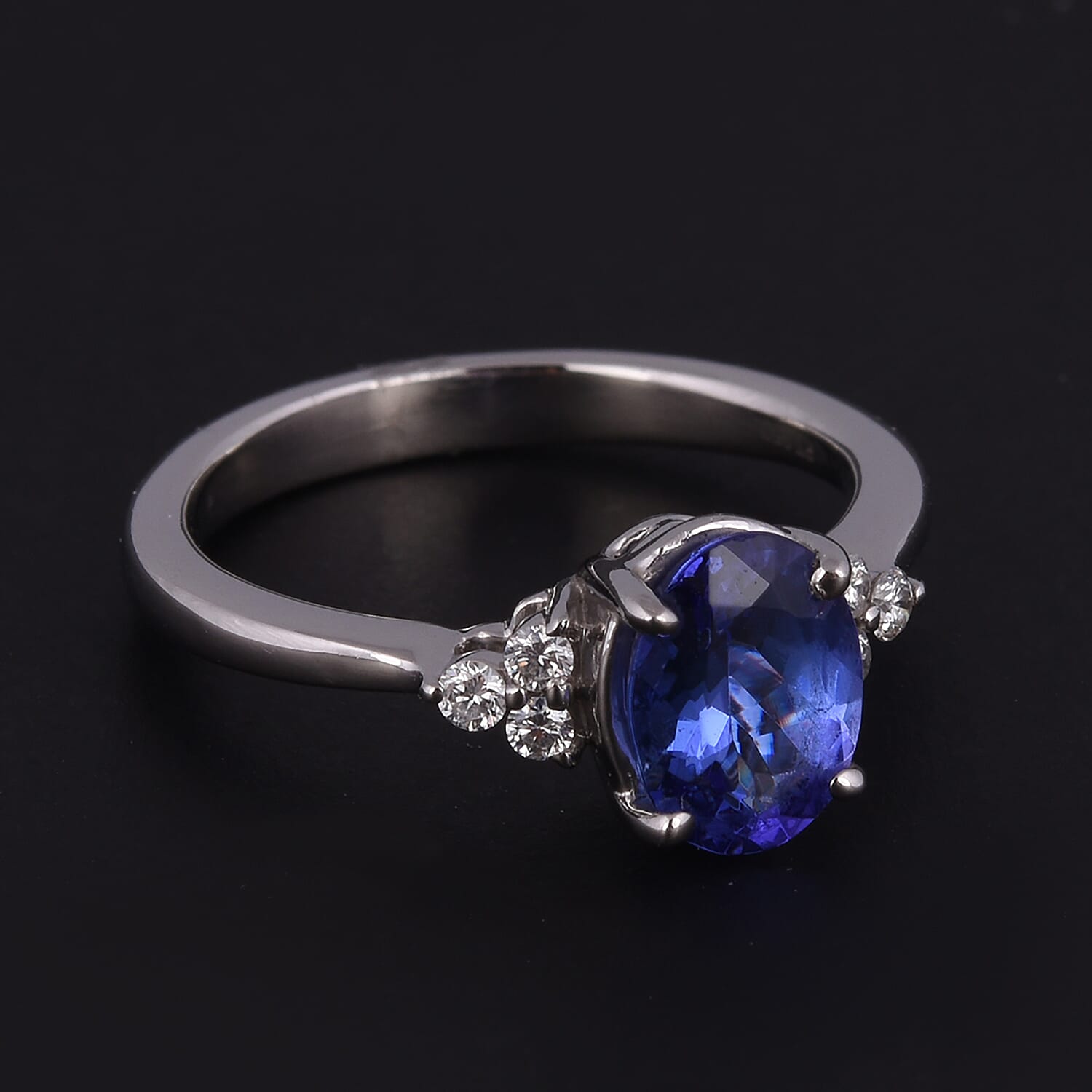 RHAPSODY 950 Platinum AAAA Tanzanite and Diamond (VS-E-F) Ring  1.40 Ct, Platinum Wt. 5.00 Gms Size J