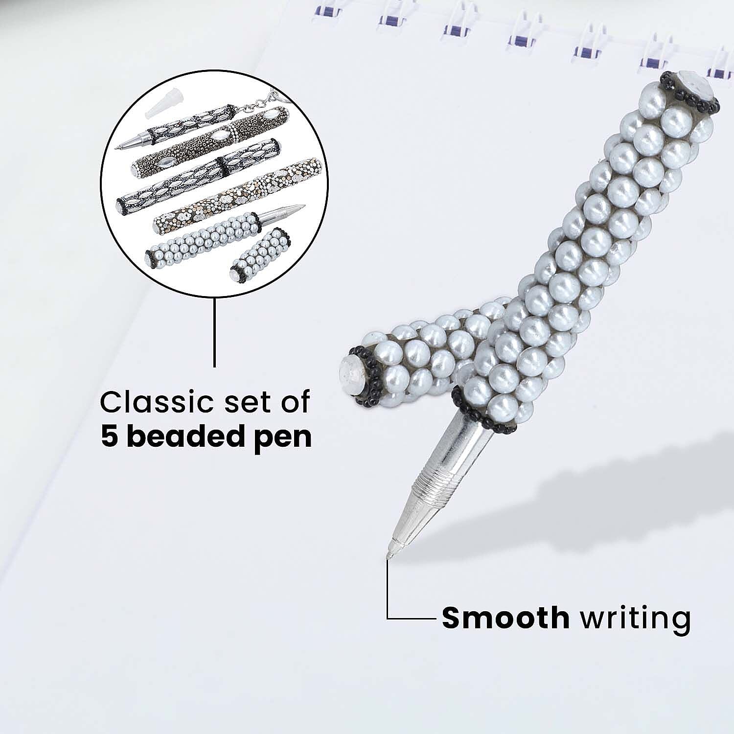 OTO - Set of 5 Rhinestone Beaded pen with One Key Chain option - Black