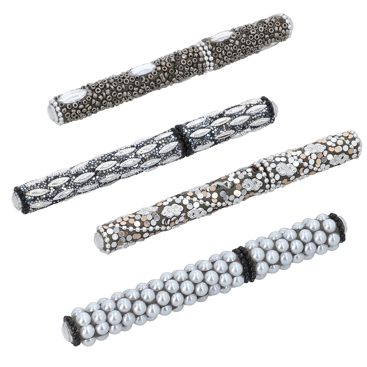 OTO - Set of 5 Rhinestone Beaded pen with One Key Chain option - Black