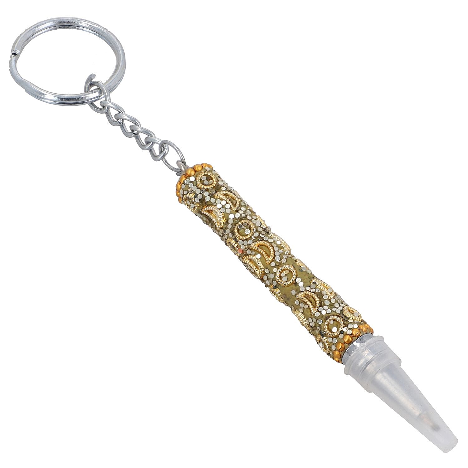 Set of 5 Handmade Rhinestone and Beads studded pen with Key Chain Pen - Mustard
