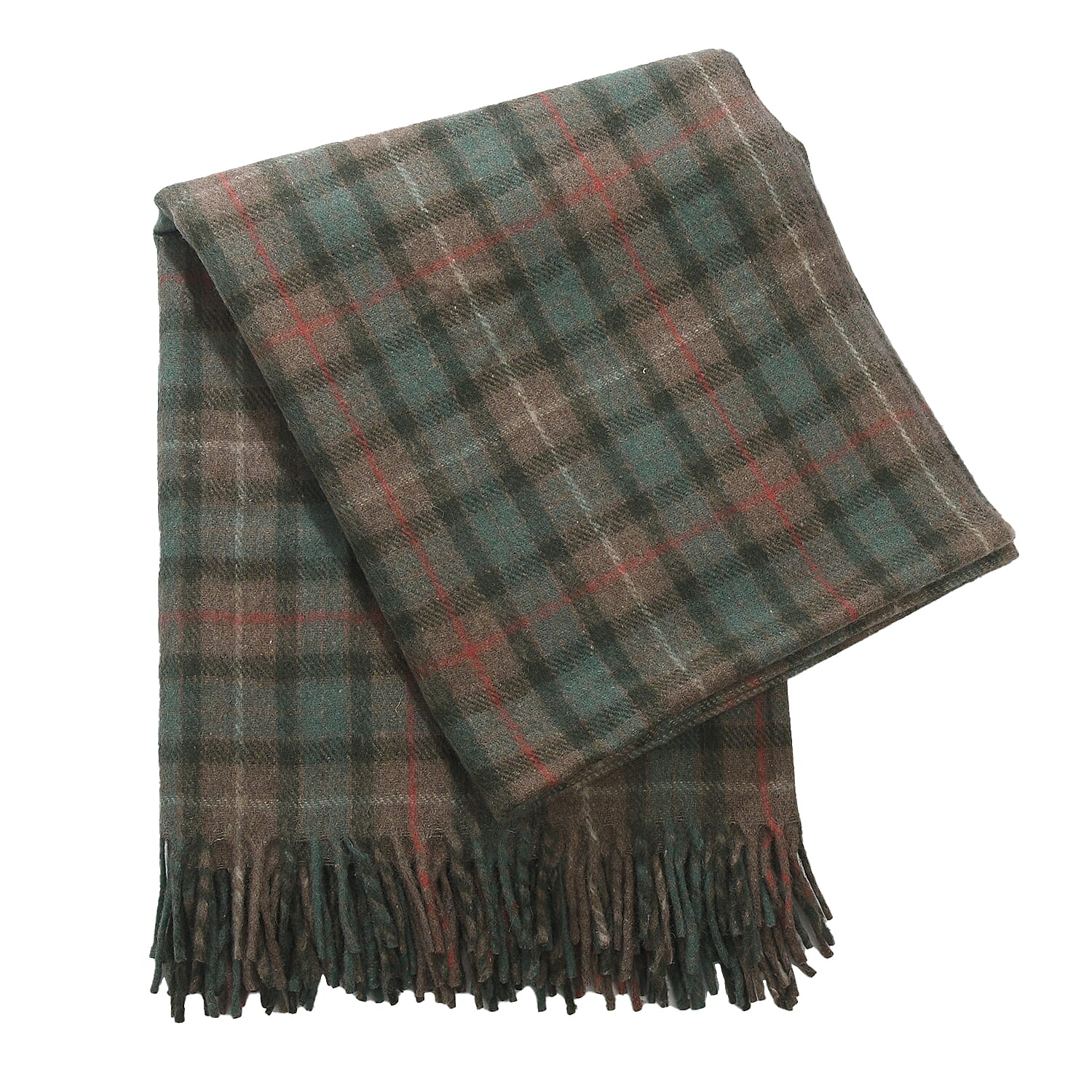 Checkered Pattern Wool Throw Blanket with Fringes -  Multi