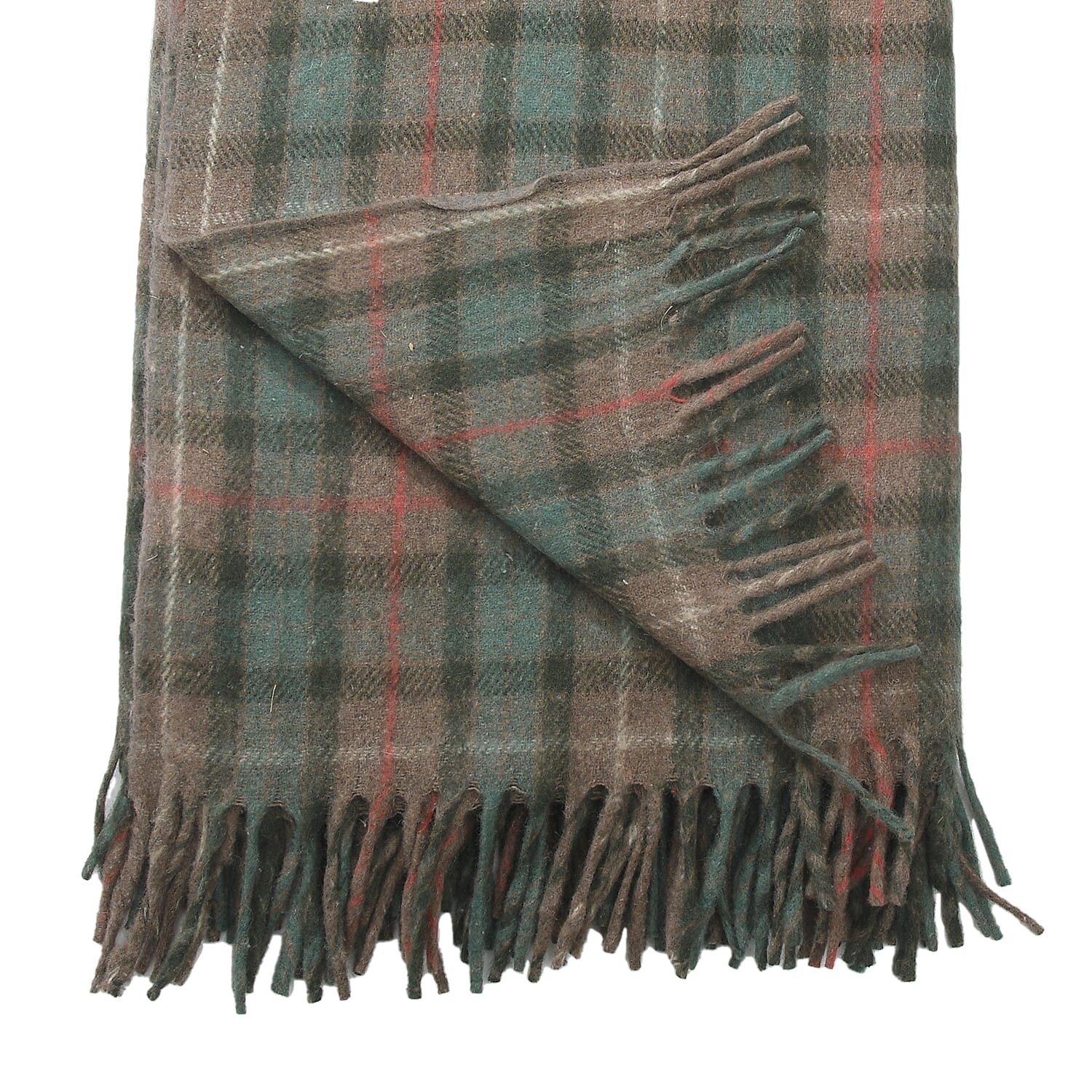 Checkered Pattern Wool Throw Blanket with Fringes -  Multi