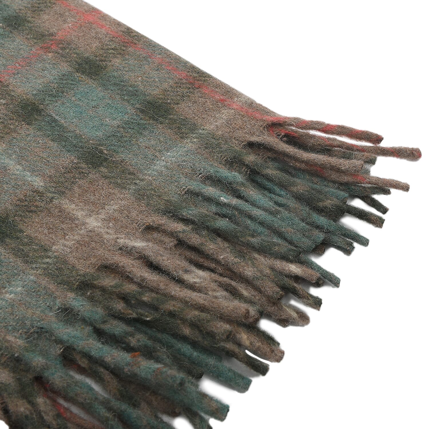 Checkered Pattern Wool Throw Blanket with Fringes -  Multi