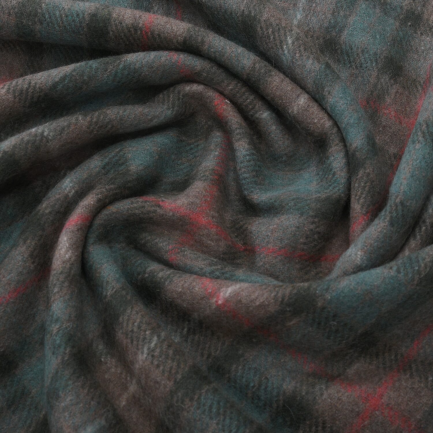 Checkered Pattern Wool Throw Blanket with Fringes -  Multi