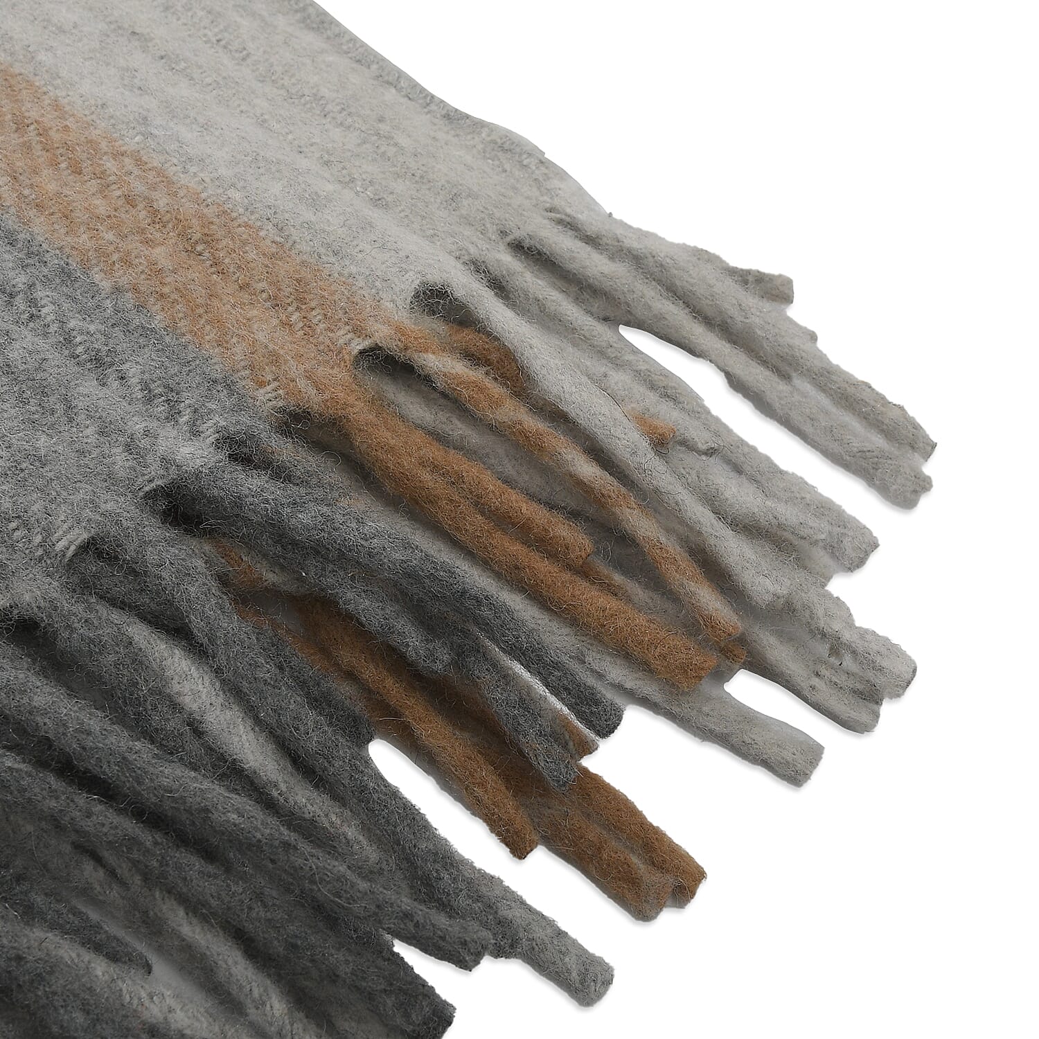 Checkered Pattern Wool Throw Blanket with Fringes (Size 170x130 Cm) - Grey & Rust