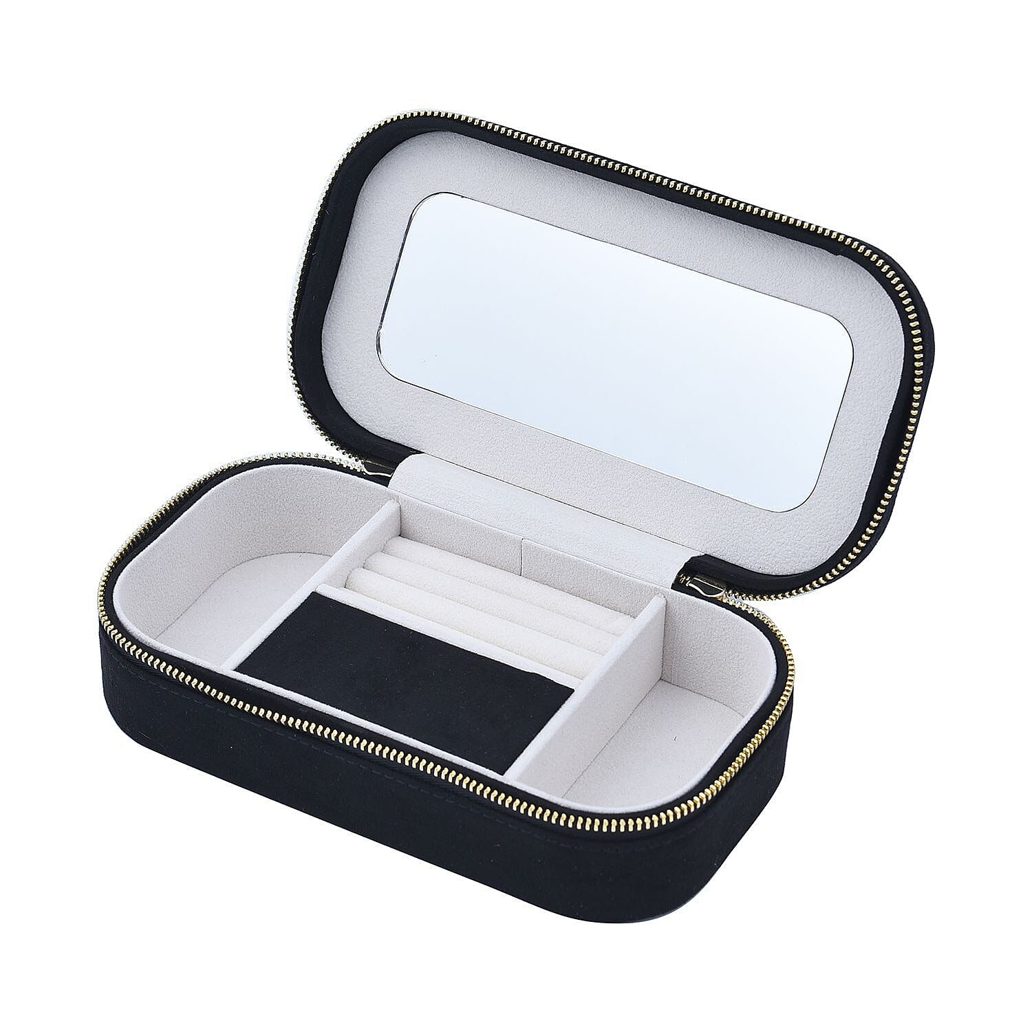 Rectangle Embroidered Jewellery Box with Zip (Size 18x10x5 cm) - Black