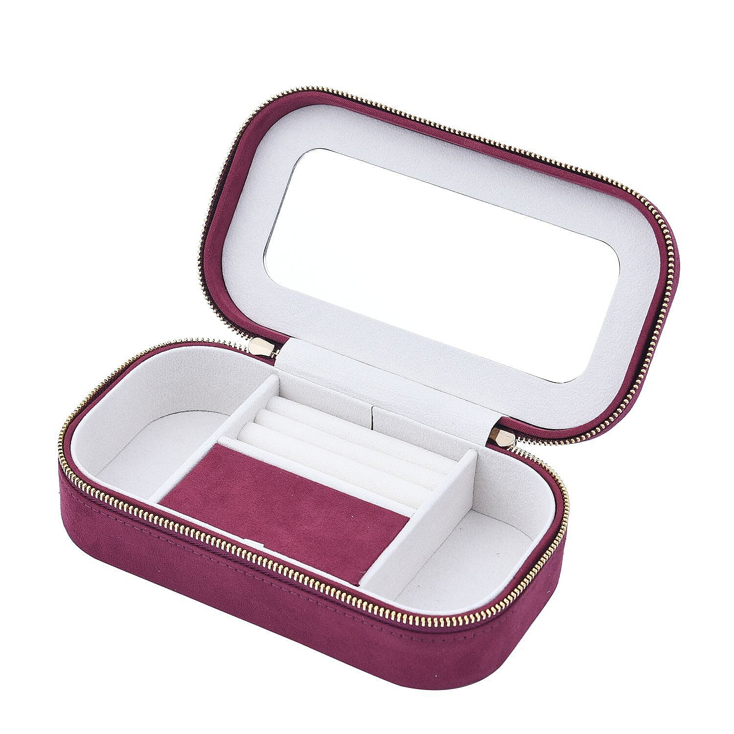 Rectangle Embroidered Jewellery Box with Zip (Size 18x10x5 cm) - Burgundy
