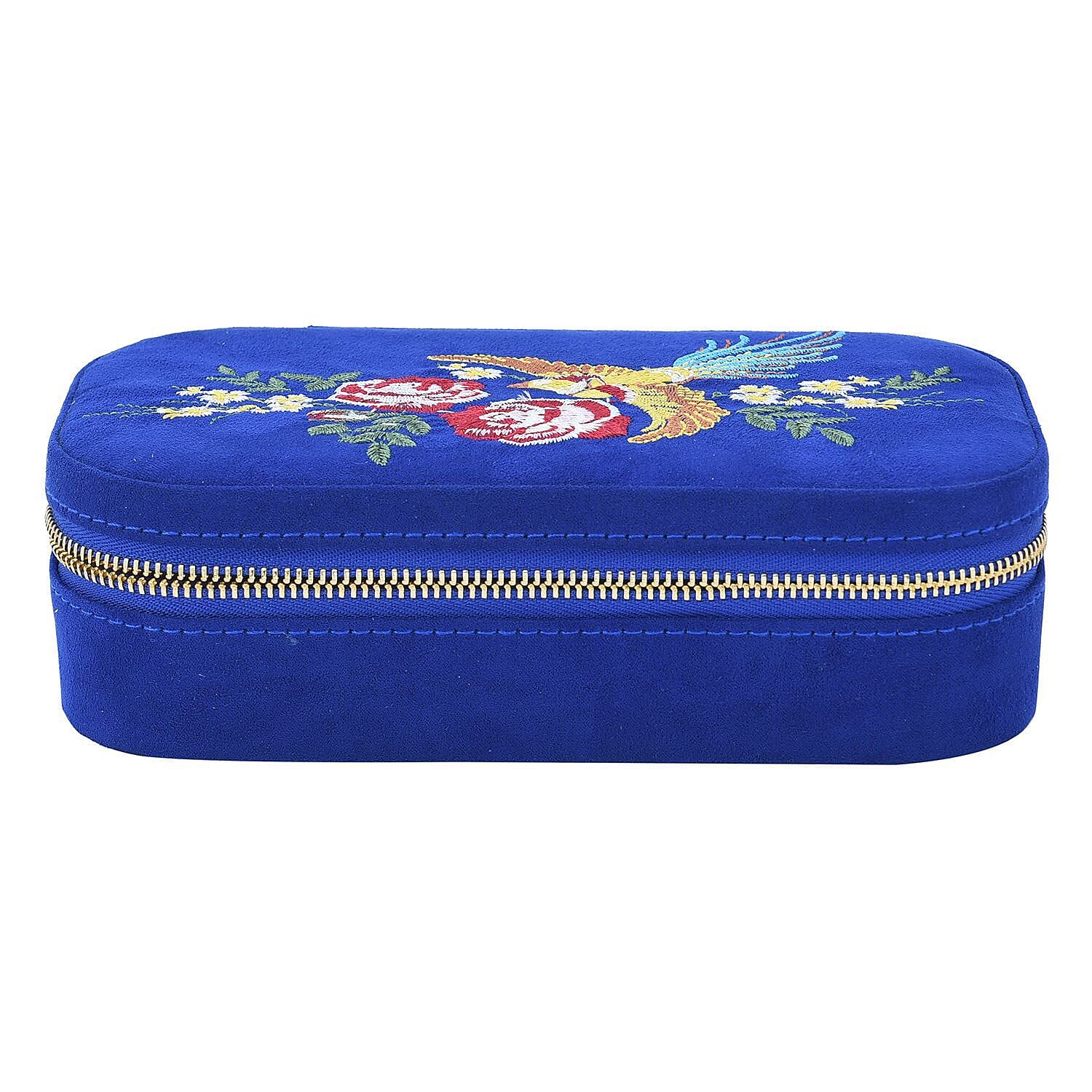 Rectangle Embroidered Jewellery Box with Zip (Size 18x10x5 ) - & Blue