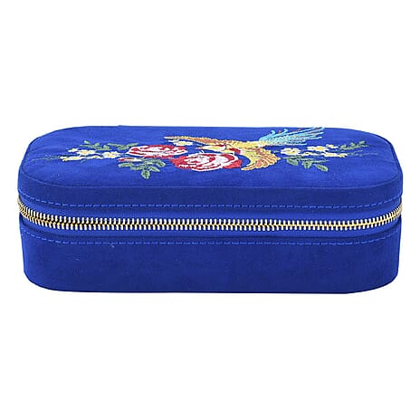 Rectangle Embroidered Jewellery Box with Zip (Size 18x10x5 ) - & Blue