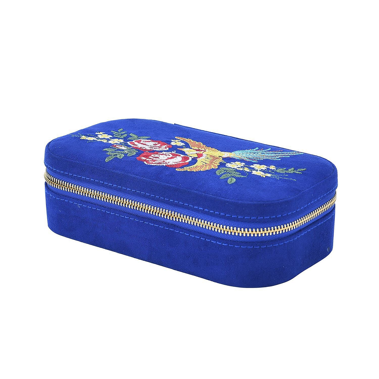 Rectangle Embroidered Jewellery Box with Zip (Size 18x10x5 ) - & Blue