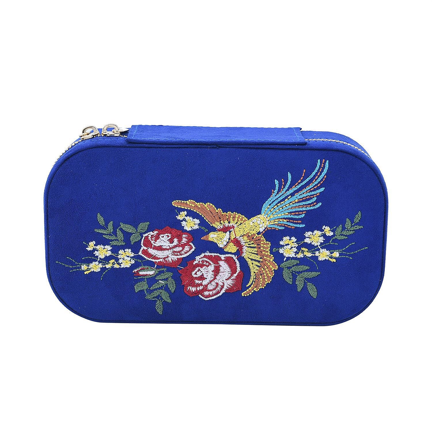 Rectangle Embroidered Jewellery Box with Zip (Size 18x10x5 ) - & Blue