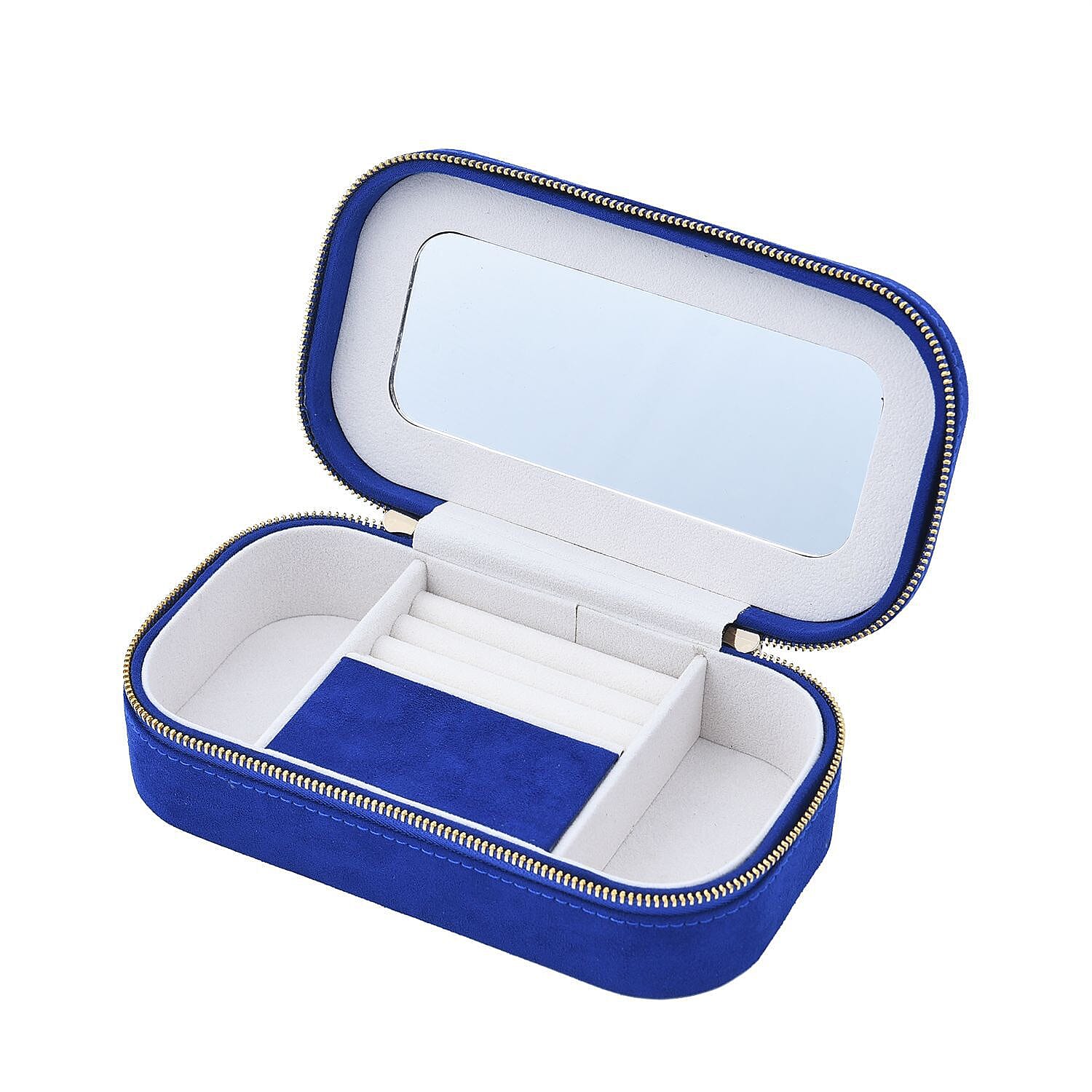 Rectangle Embroidered Jewellery Box with Zip (Size 18x10x5 ) - & Blue