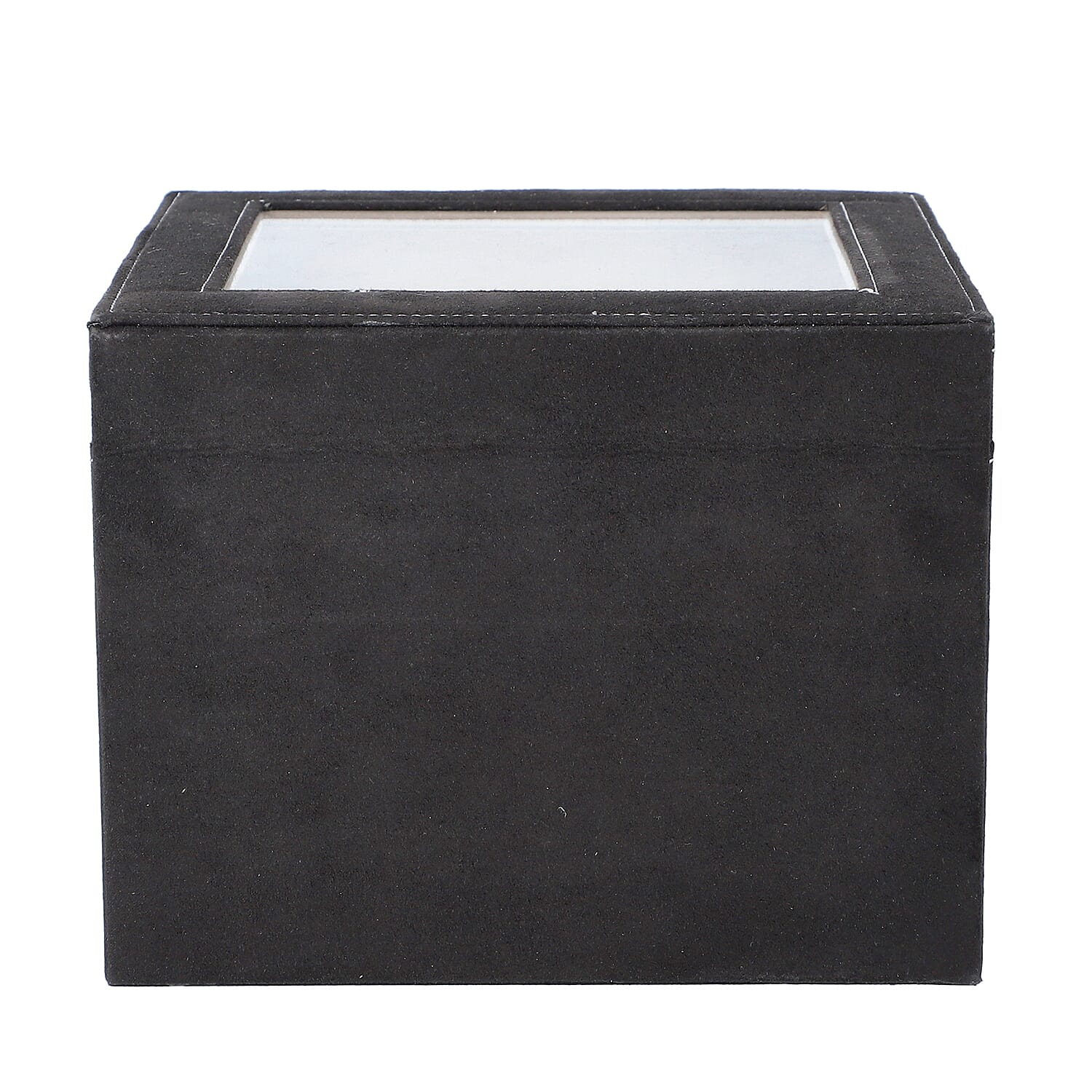 2 Layer Velvet Watch Box with Transparent Window and Lock - Black
