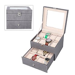 2 Layer Velvet Watch Box with Transparent Window and Lock - Black