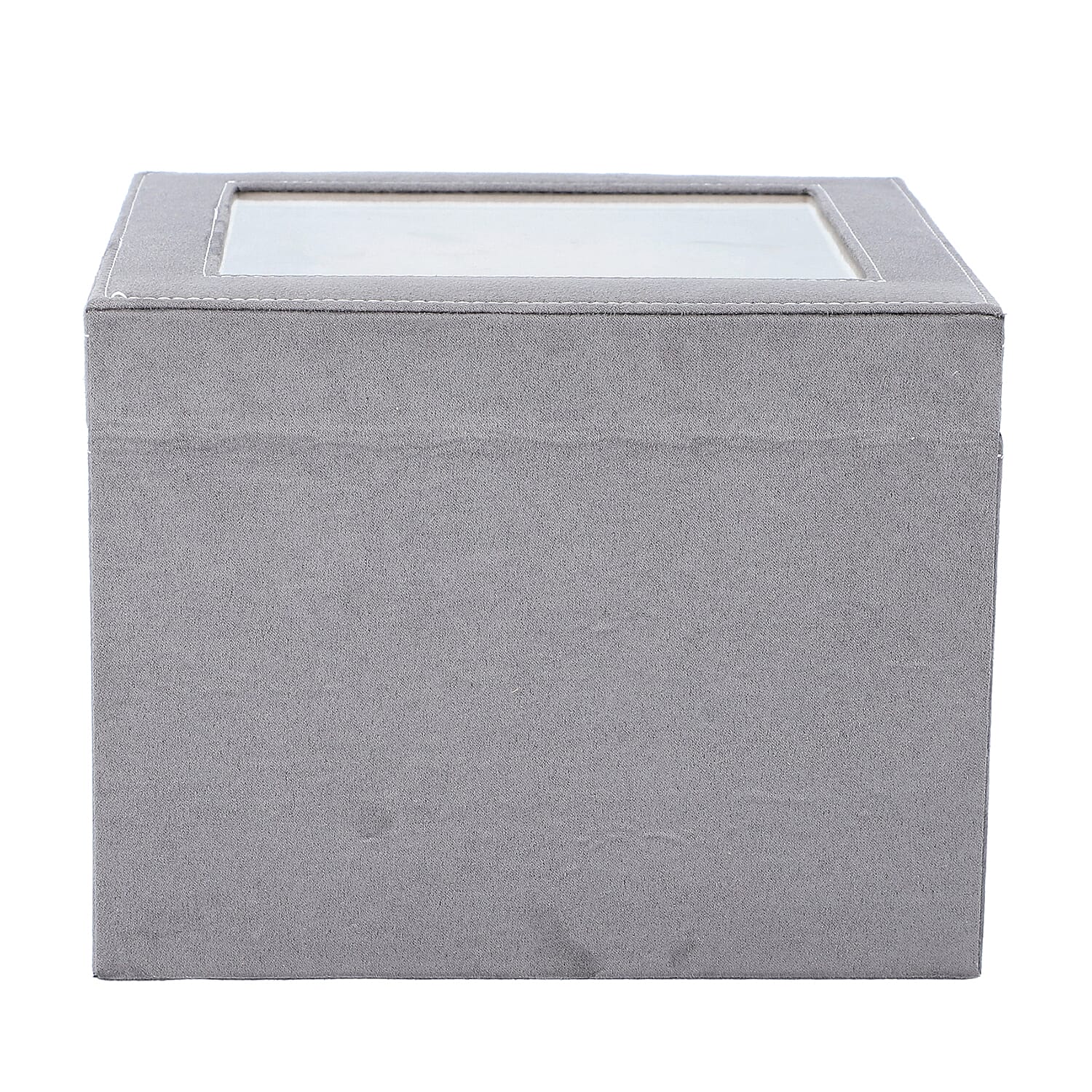 2 Layer Velvet Watch - Jewellery Box with Transparent Window and Lock (Size 20x16x17 Cm) - Grey