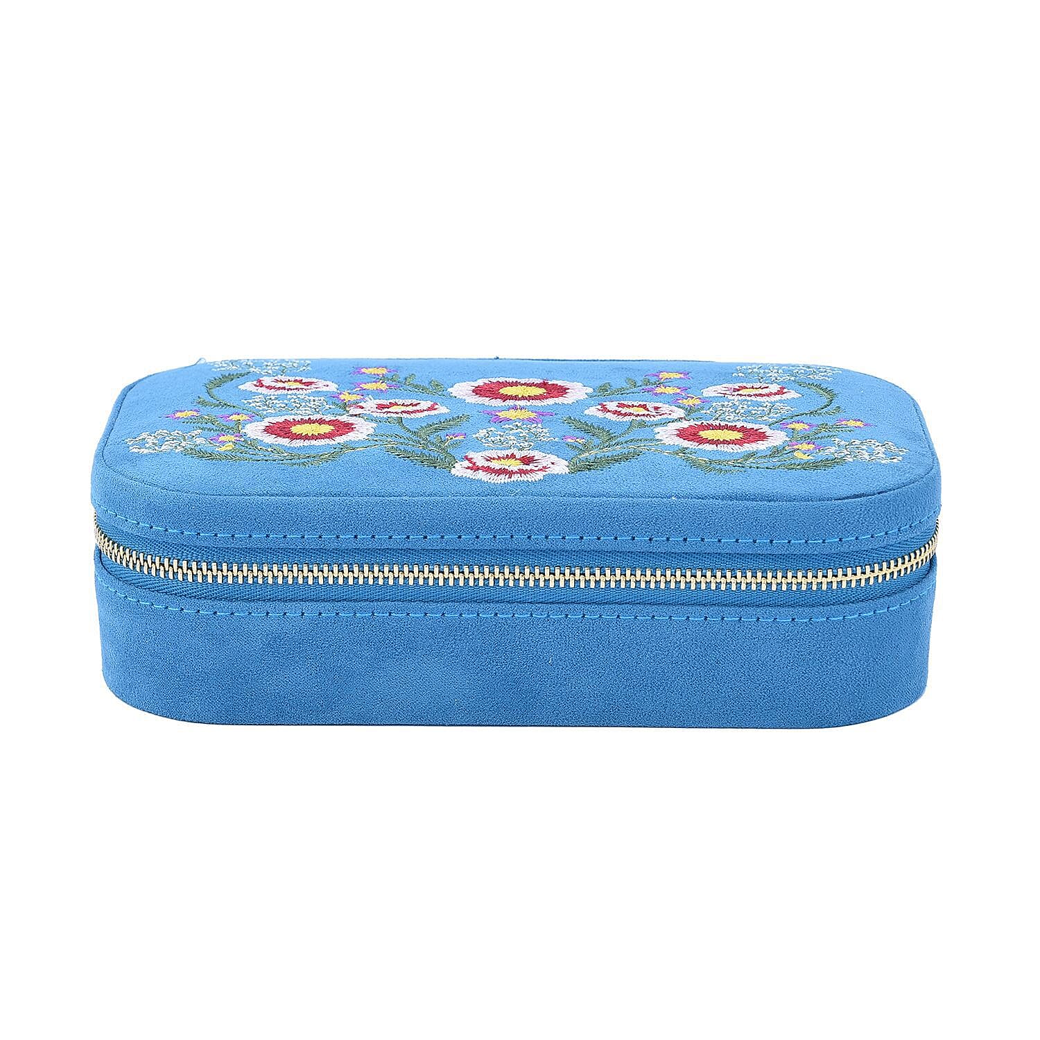 Rectangle Embroidered Jewellery Box with Zip (Size 18x10x5 ) - Teal