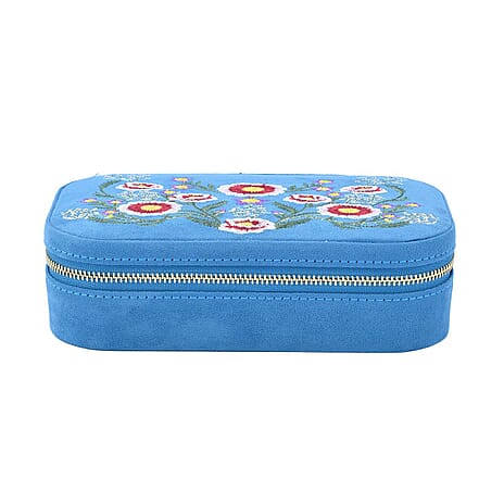 Rectangle Embroidered Jewellery Box with Zip (Size 18x10x5 ) - Teal