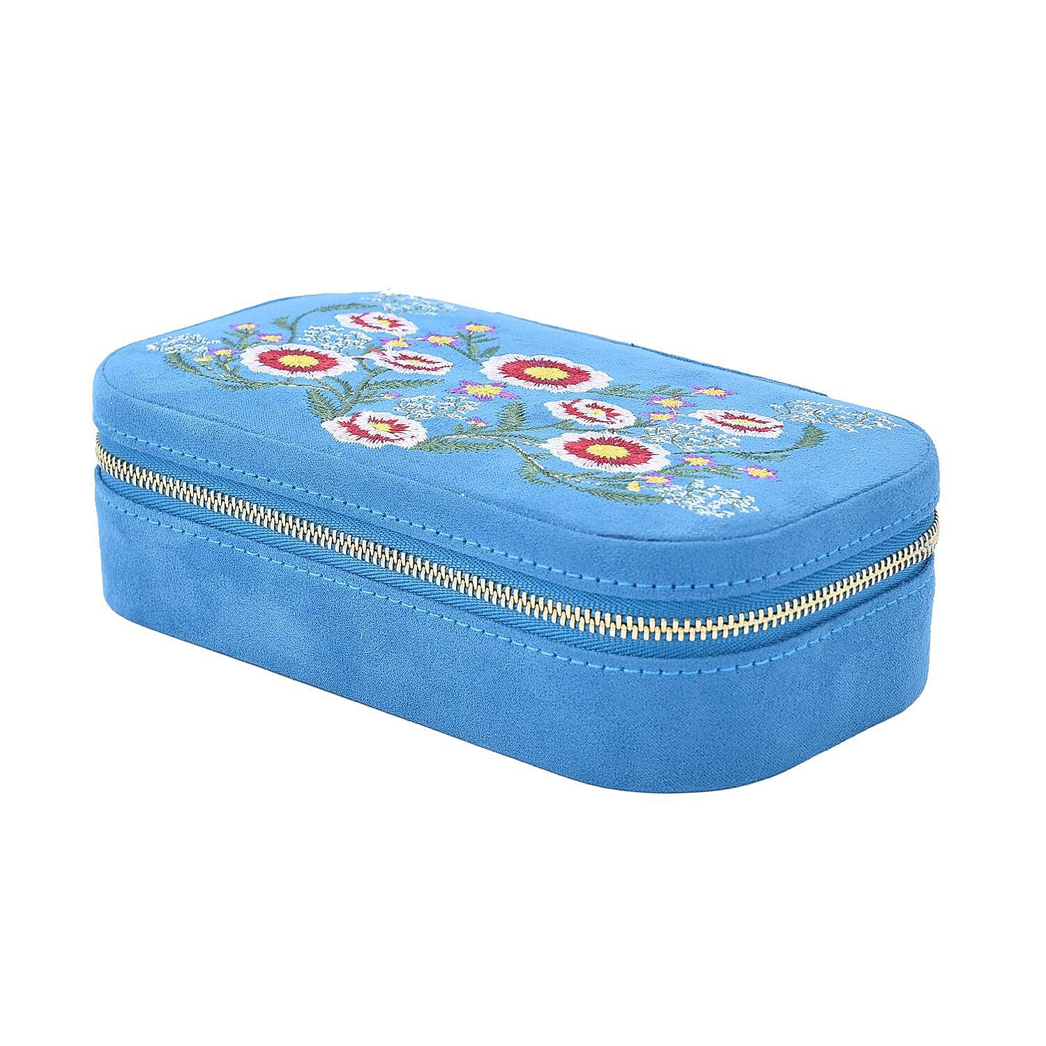 Rectangle Embroidered Jewellery Box with Zip (Size 18x10x5 ) - Teal
