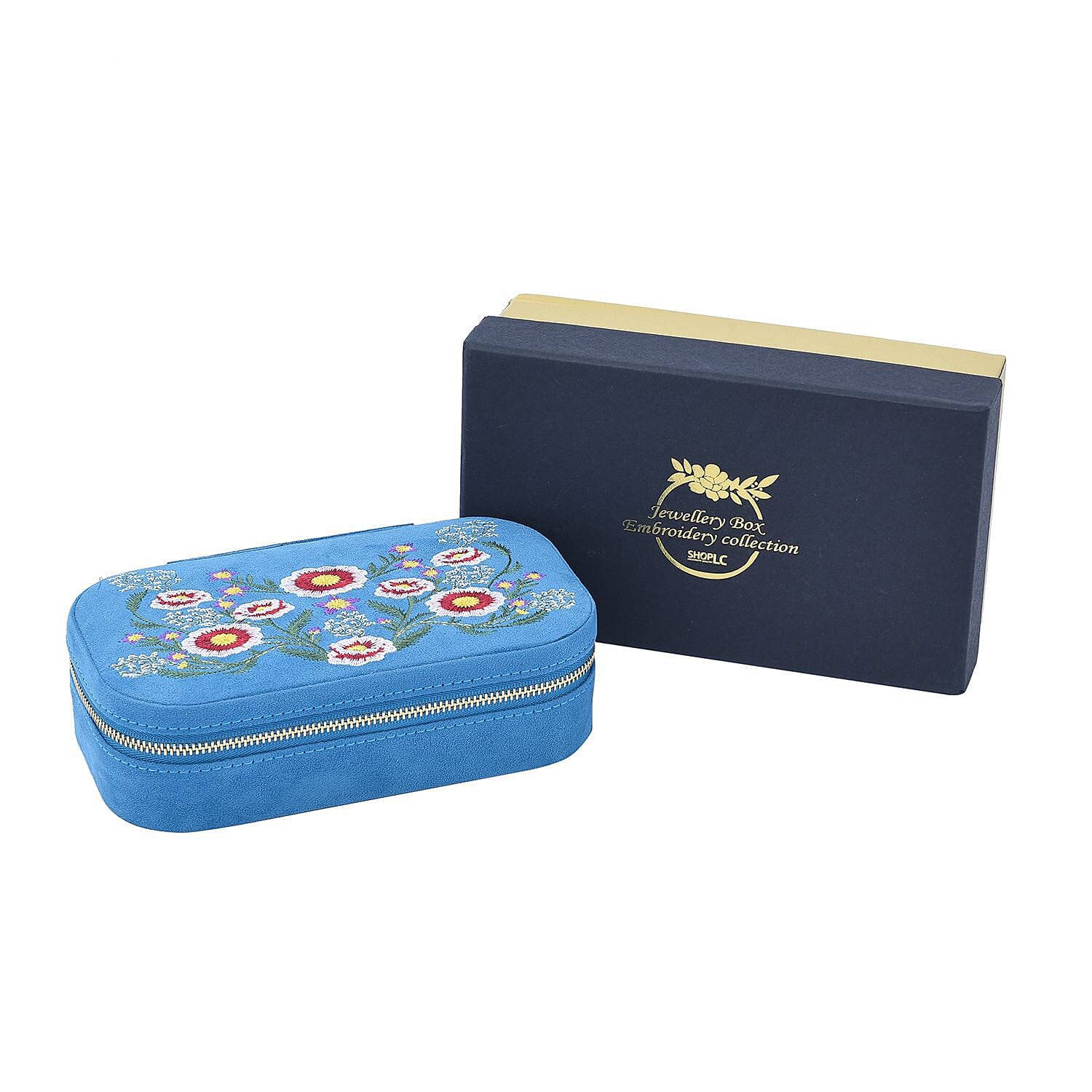 Rectangle Embroidered Jewellery Box with Zip (Size 18x10x5 ) - Teal