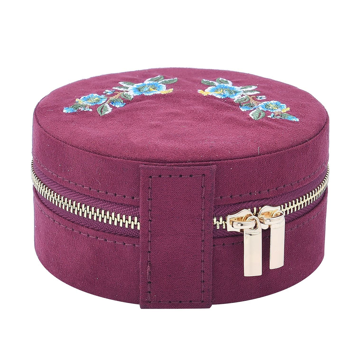 Crown Embroidered Jewellery Box with Zip (Size 11x11x5 cm) - Burgundy
