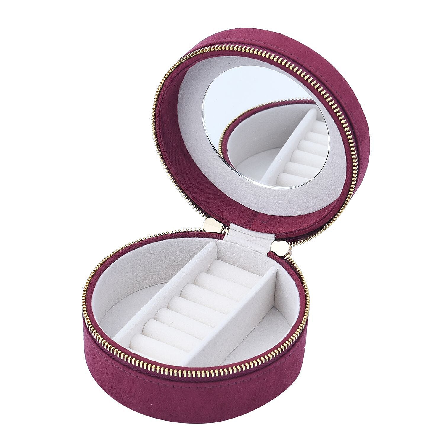 Crown Embroidered Jewellery Box with Zip (Size 11x11x5 cm) - Burgundy