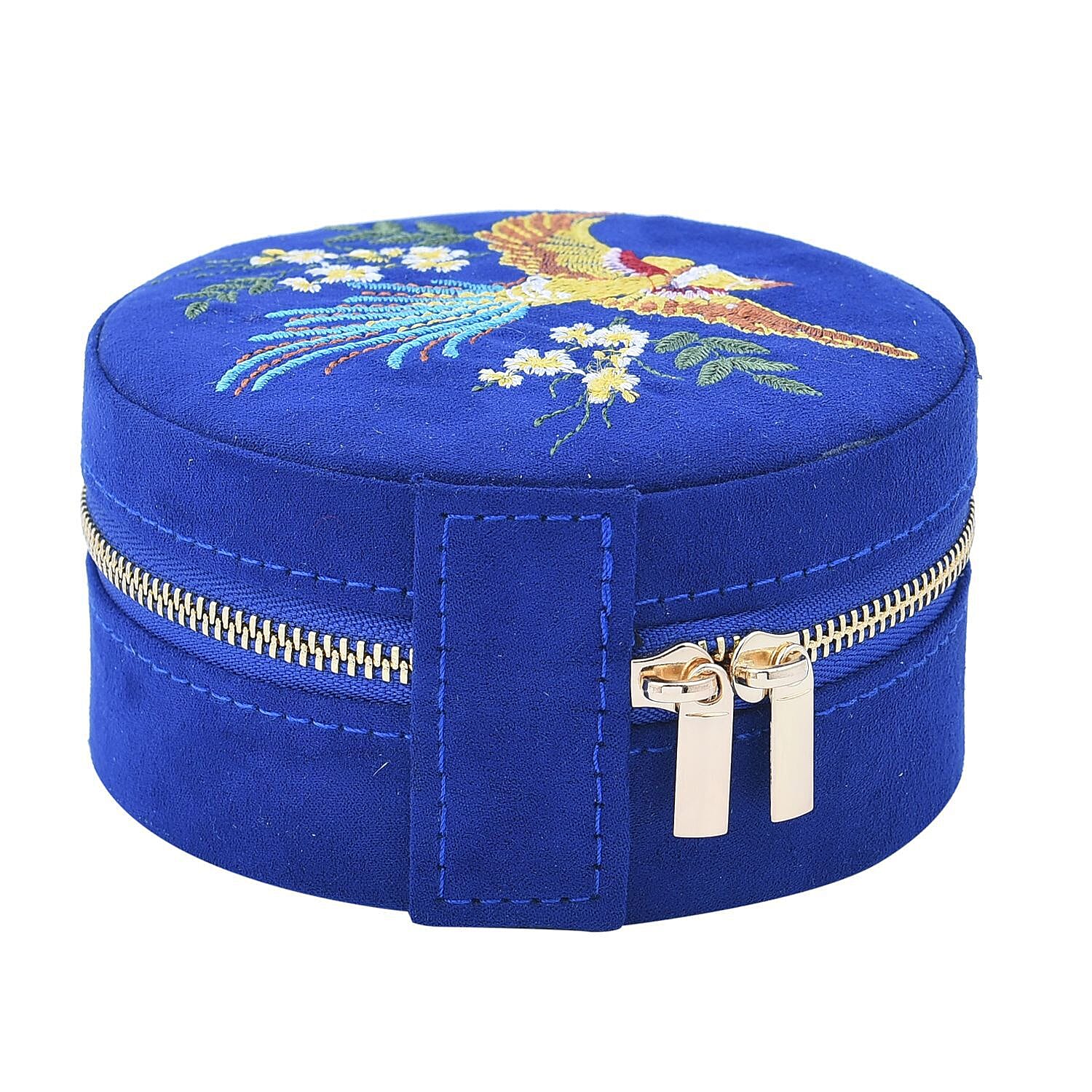 Crown Embroidered Jewellery Box with Zip (Size 11x11x5 cm)   - Blue