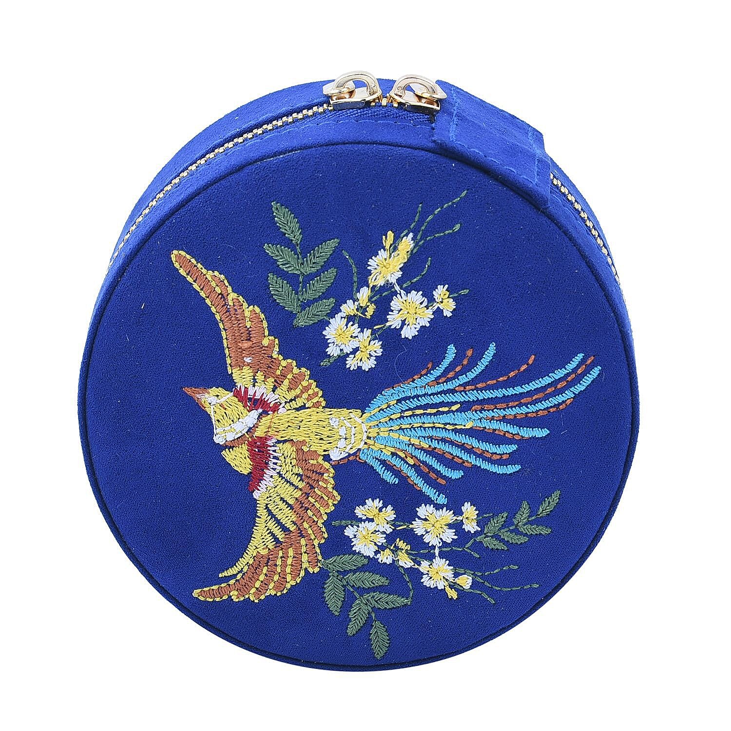 Crown Embroidered Jewellery Box with Zip (Size 11x11x5 cm)   - Blue