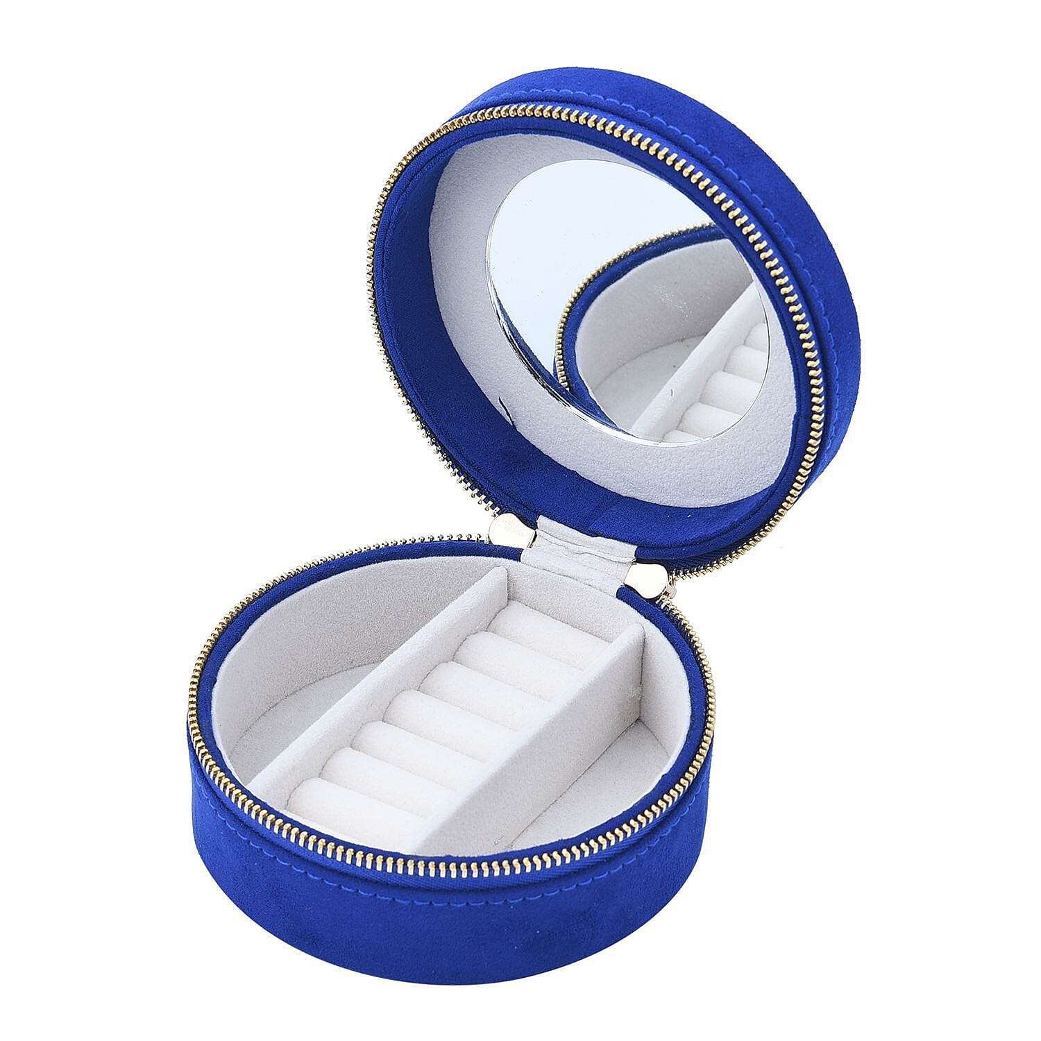 Crown Embroidered Jewellery Box with Zip (Size 11x11x5 cm)   - Blue