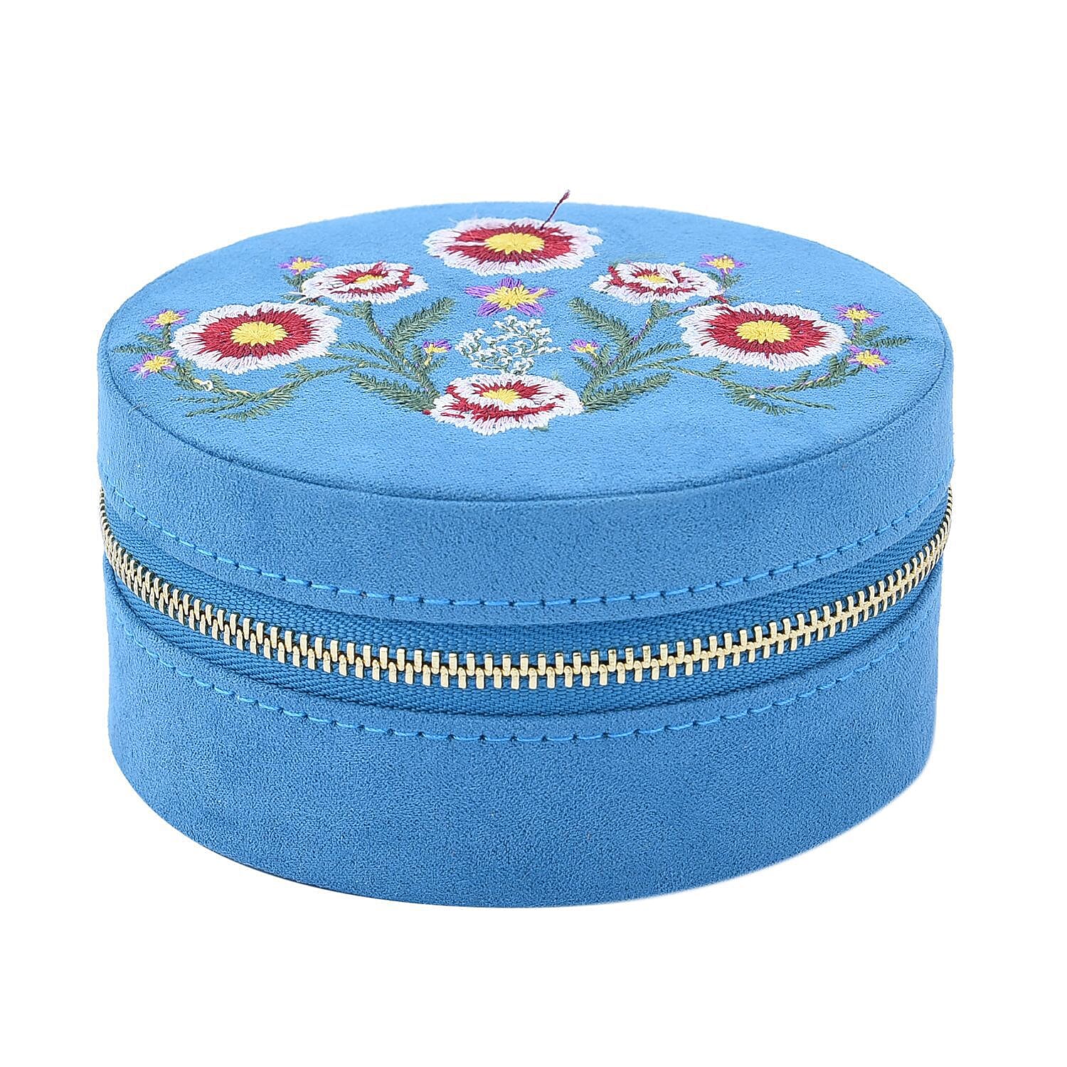Crown Embroidered Jewellery Box with Zip (Size 11x11x5 cm) - Teal