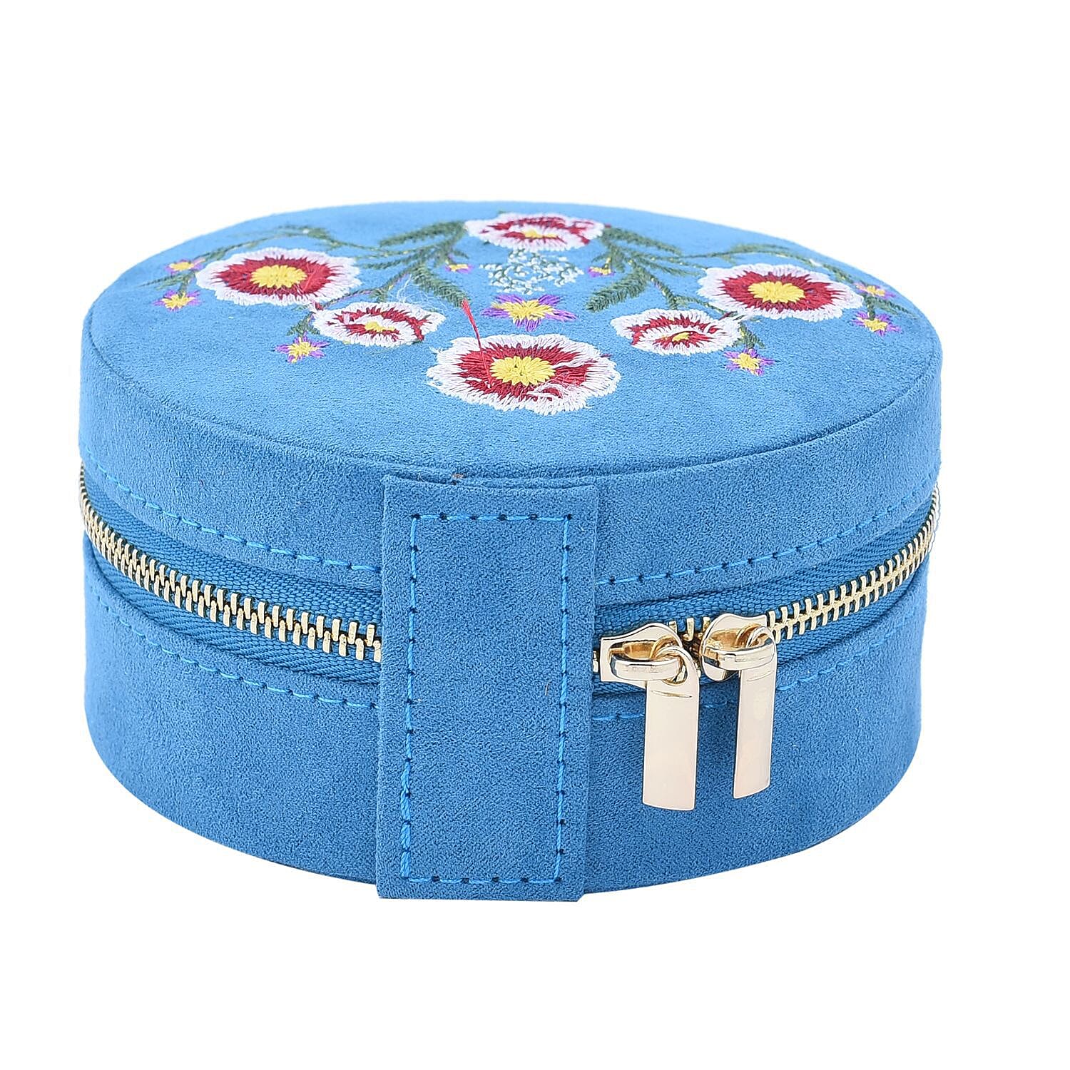 Crown Embroidered Jewellery Box with Zip (Size 11x11x5 cm) - Teal