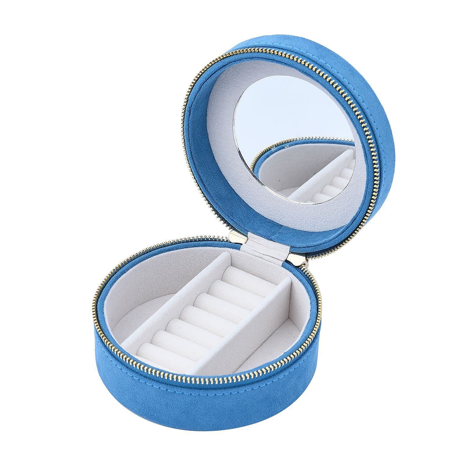 Crown Embroidered Jewellery Box with Zip (Size 11x11x5 cm) - Teal