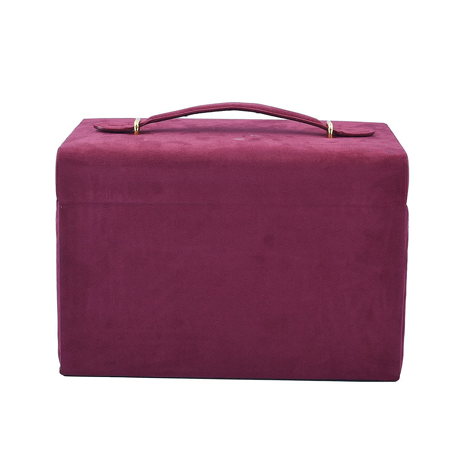 Velvet Embroidered 4 Layer  Jewellery Organiser with Handle (Size 26x19x18 cm) - Burgundy