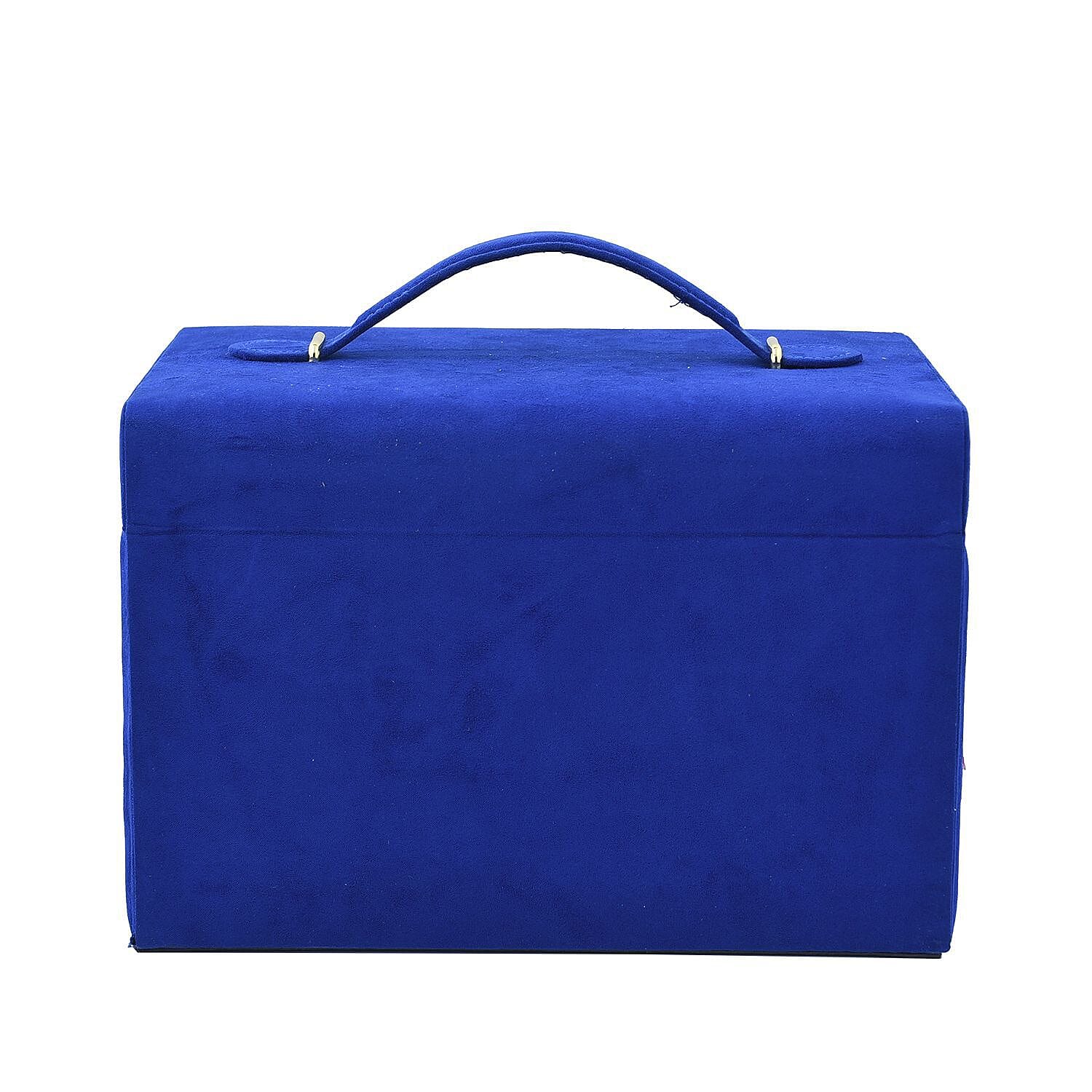 Multifunctional 4 layer Embroidered Pattern Jewellery Organizer with Handle (Size 26x19x18 ) - Blue