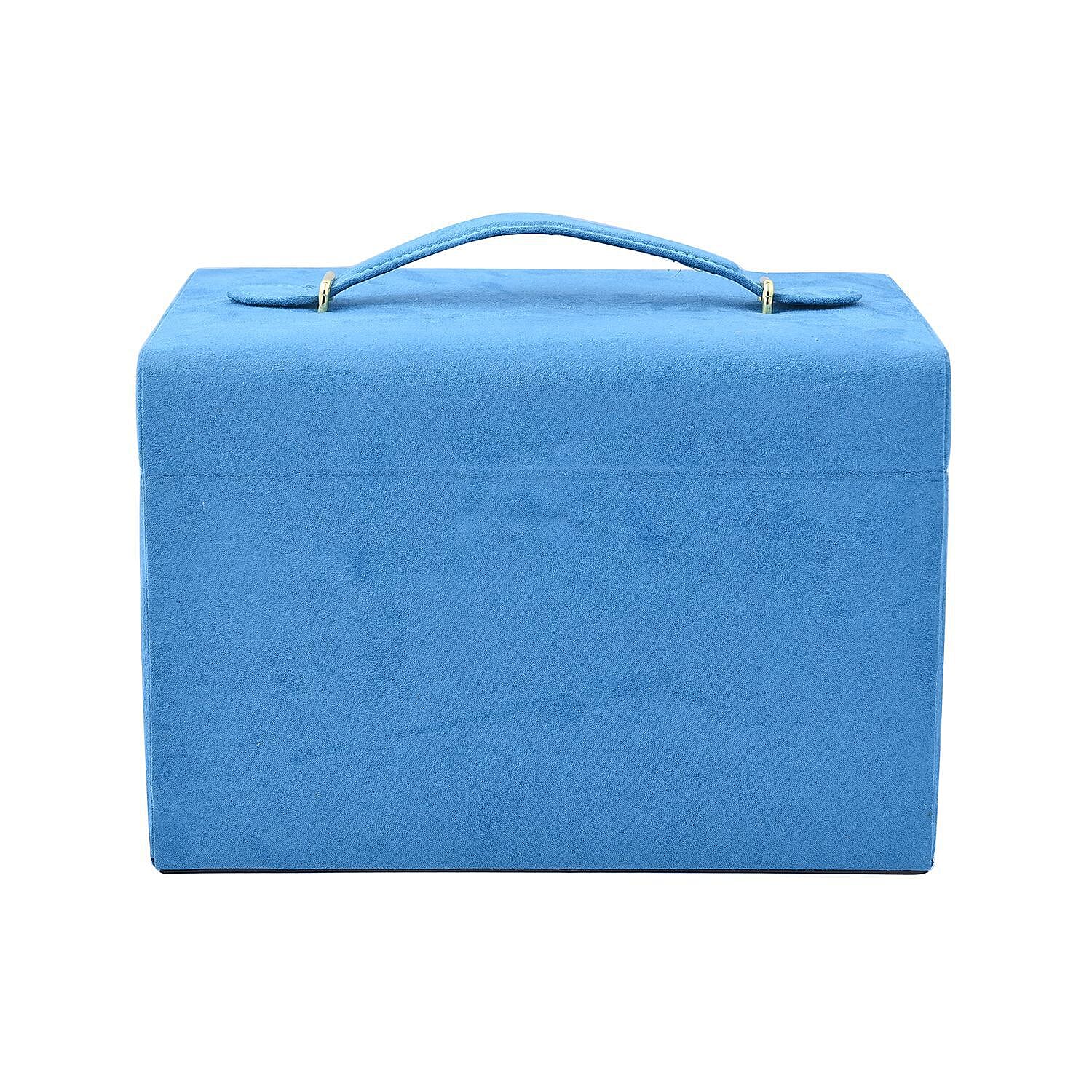 Multifunctional 4 layer Embroidered Pattern Jewellery Organizer with Handle (Size 26x19x18 cm) - Teal