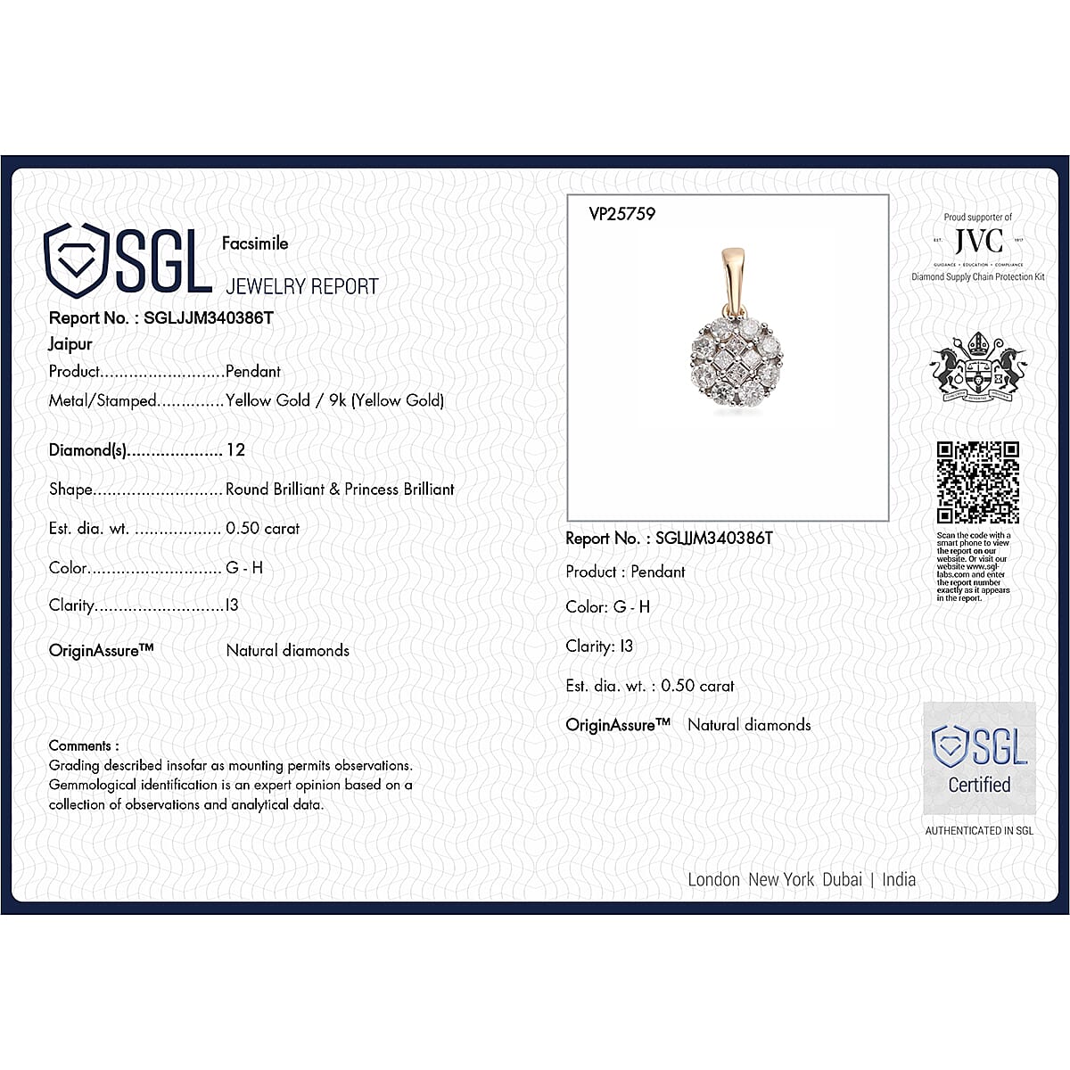 9K Yellow Gold Diamond Pendant 0.50 Ct.