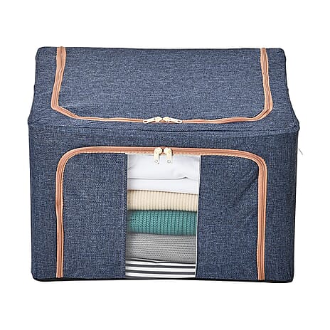 Solid Storage Box (Size 50x40x33 cm) - Blue & Beige