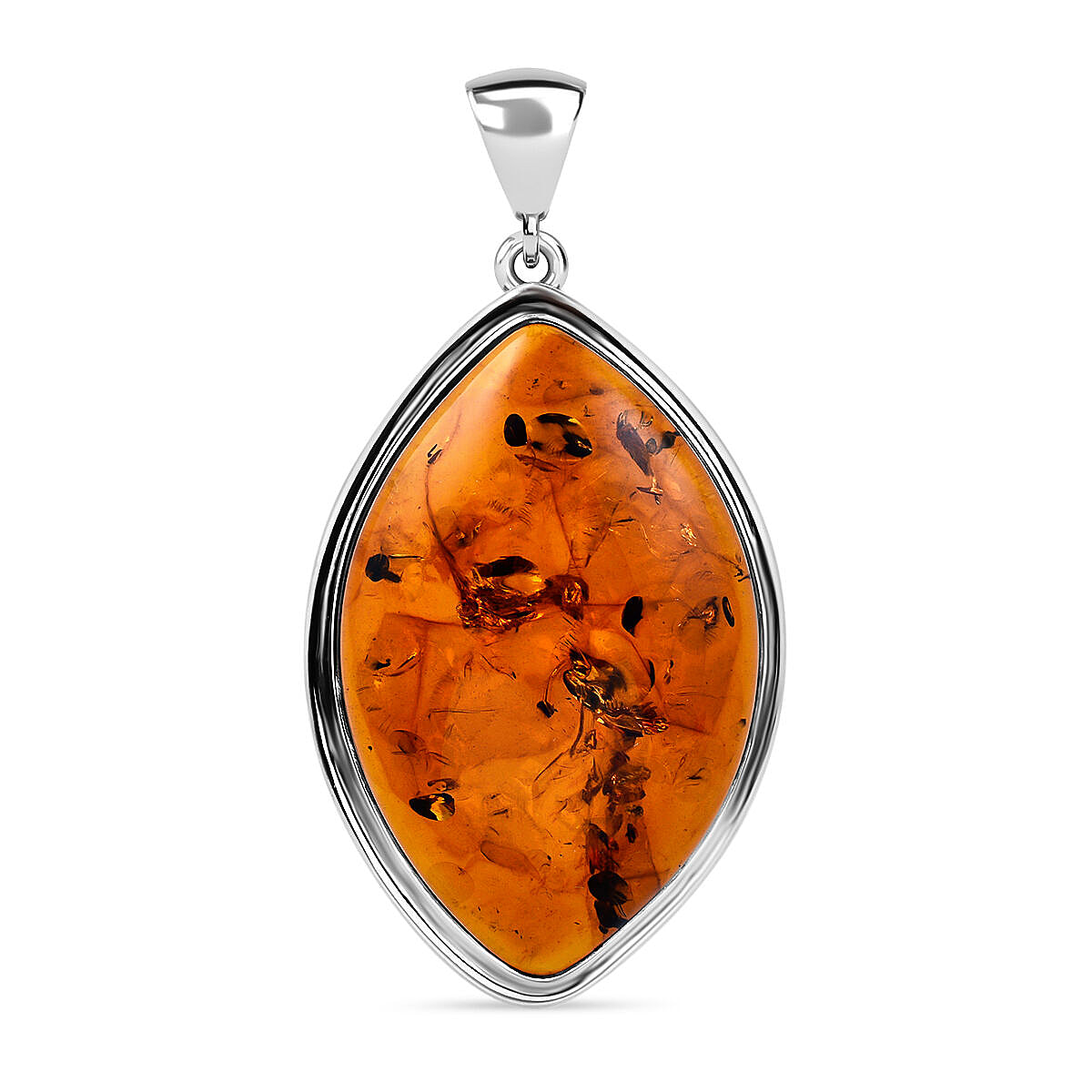 Amber Solitaire Pendant in Rhodium Overlay Sterling Silver, Silver Wt 14.40 GM